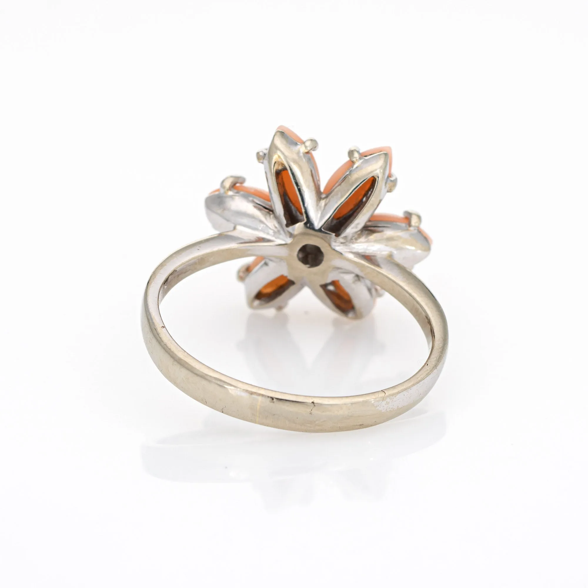 Angel Skin Coral Diamond Ring Estate 18k White Gold Flower Jewelry Sz 6.75