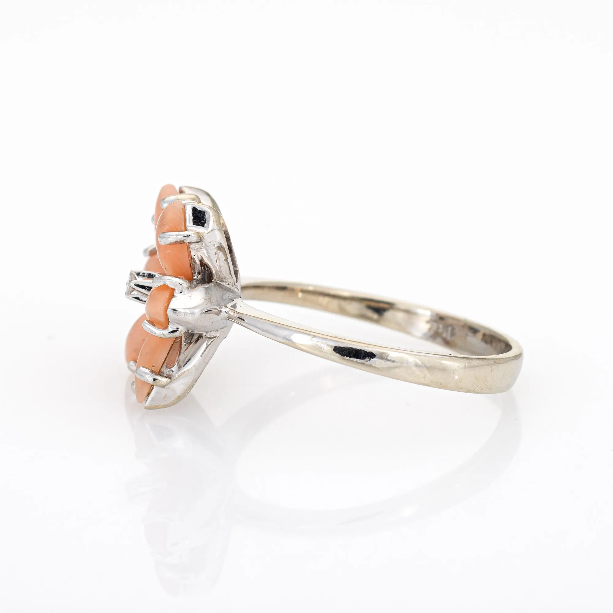 Angel Skin Coral Diamond Ring Estate 18k White Gold Flower Jewelry Sz 6.75
