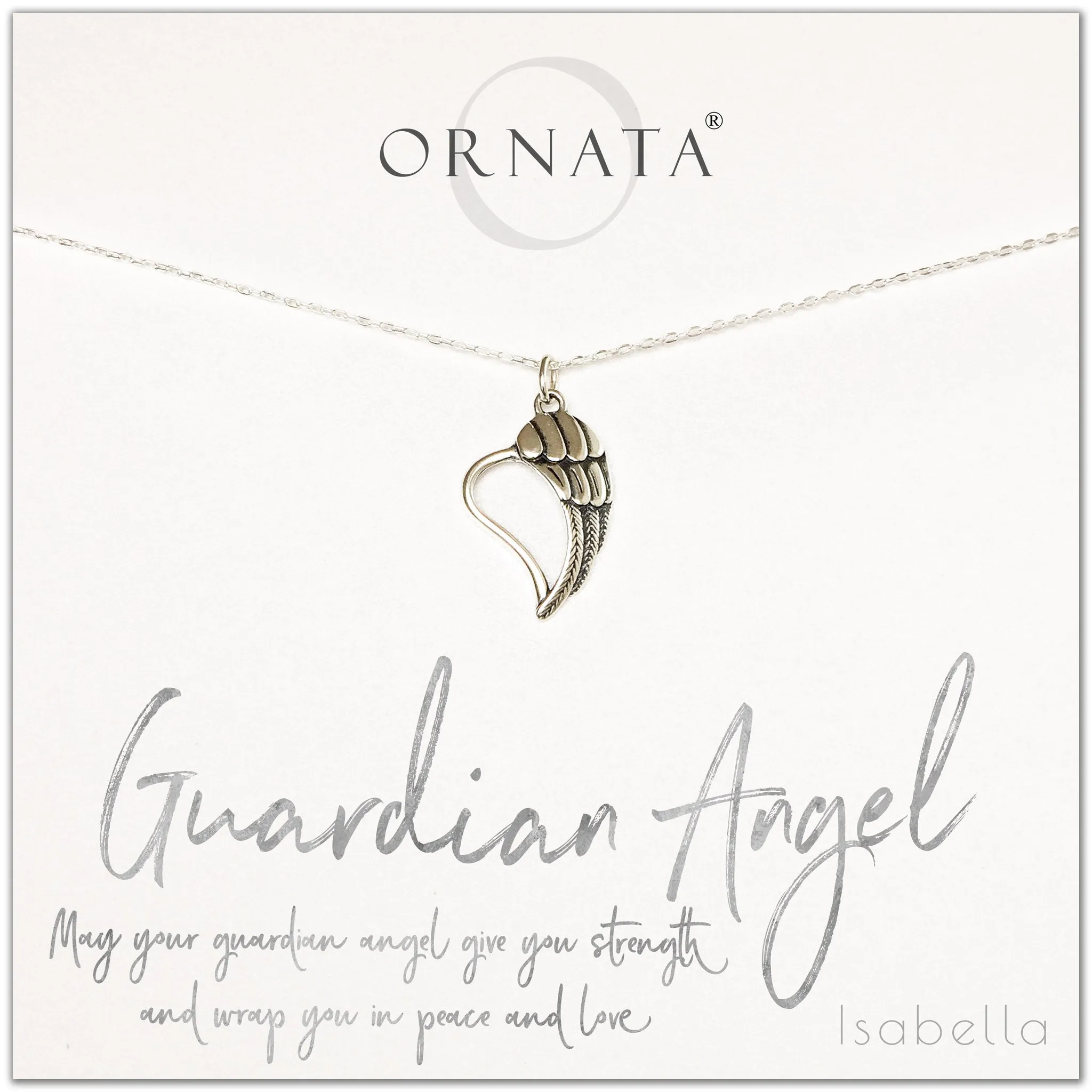 “Angel Wing Heart” Sterling Silver Guardian Angel Necklace on Personalized Jewelry Card