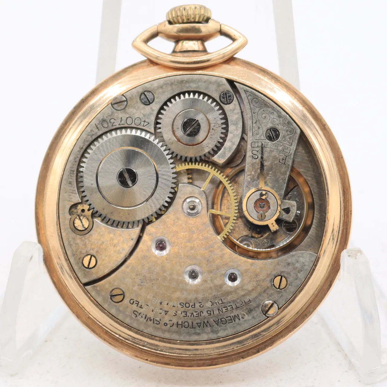 Antique 44mm Omega Engraved 15 Jewel Mechanical Pocket Watch 20 Year GF Swiss