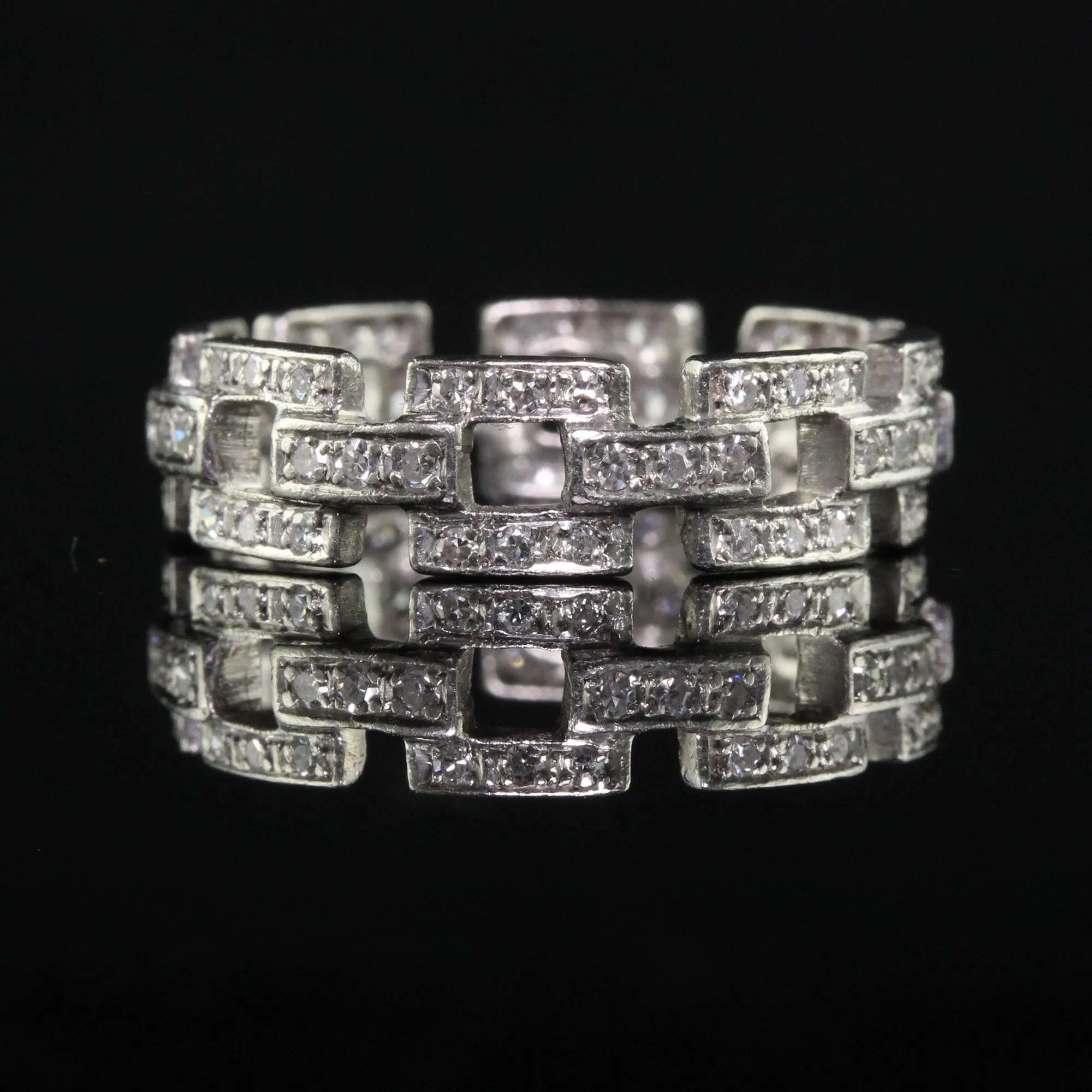 Antique Art Deco Platinum Single Cut Diamond Buckle Eternity Band - Size 6 3/4