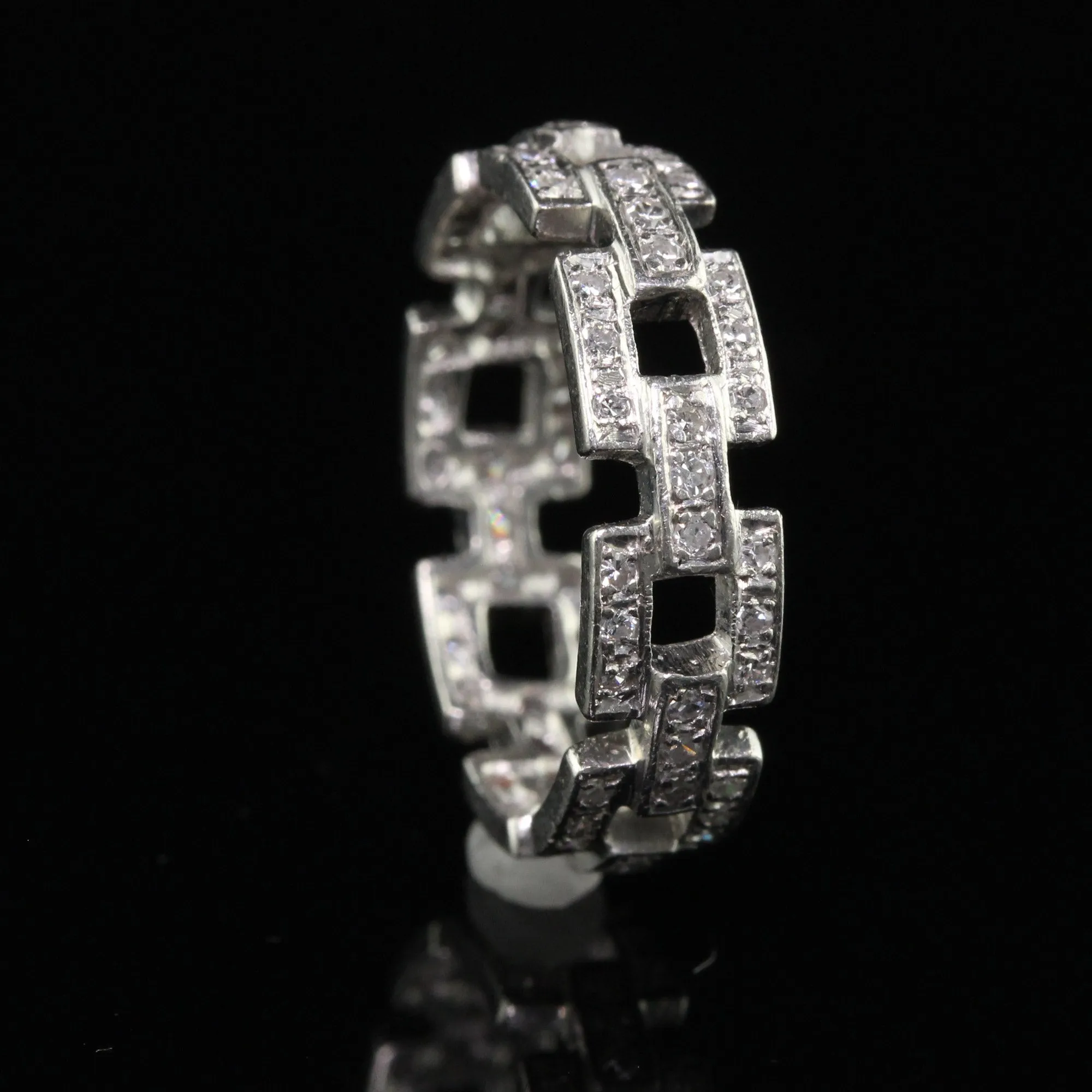 Antique Art Deco Platinum Single Cut Diamond Buckle Eternity Band - Size 6 3/4