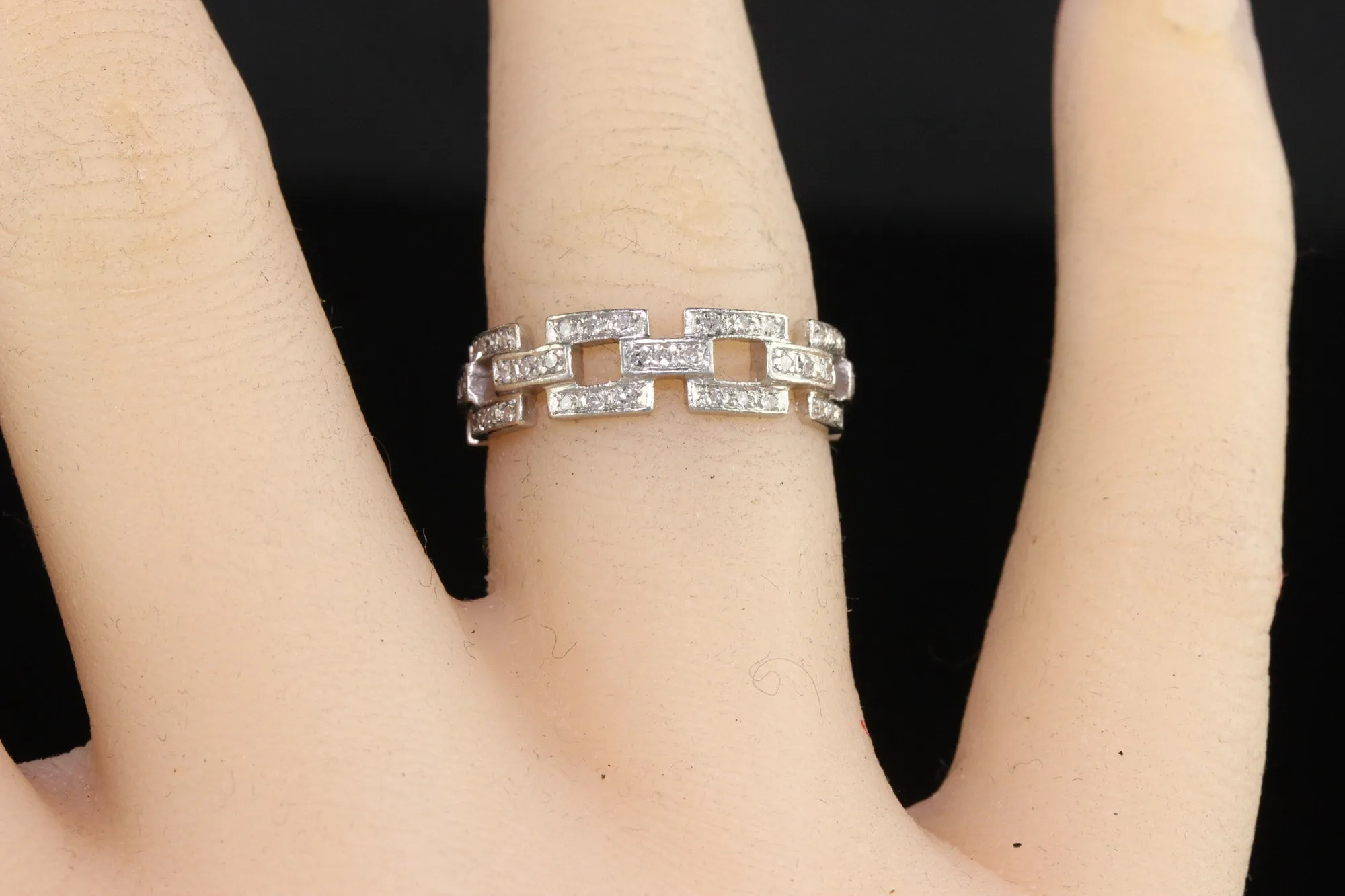 Antique Art Deco Platinum Single Cut Diamond Buckle Eternity Band - Size 6 3/4