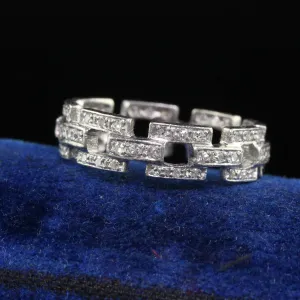 Antique Art Deco Platinum Single Cut Diamond Buckle Eternity Band - Size 6 3/4
