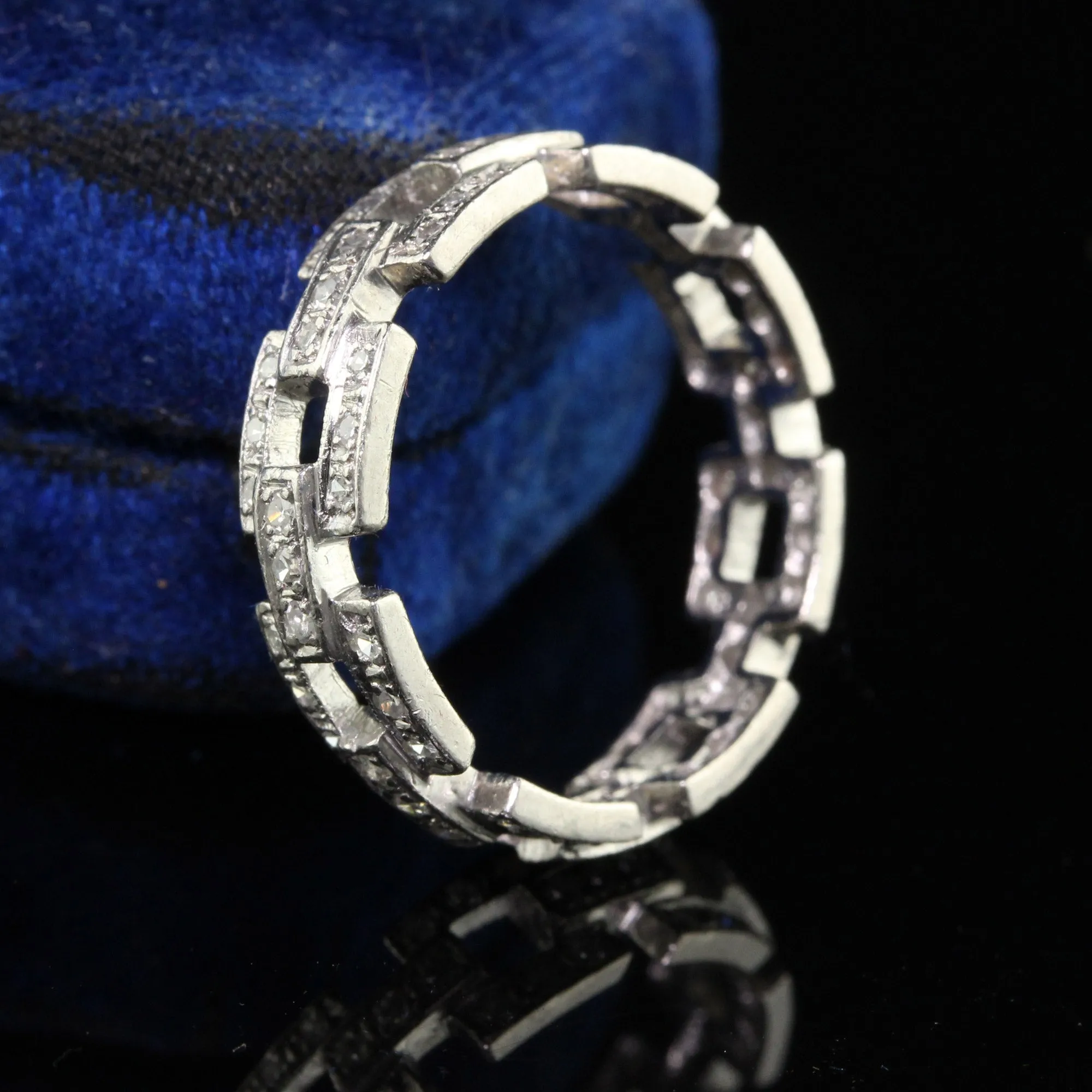Antique Art Deco Platinum Single Cut Diamond Buckle Eternity Band - Size 6 3/4