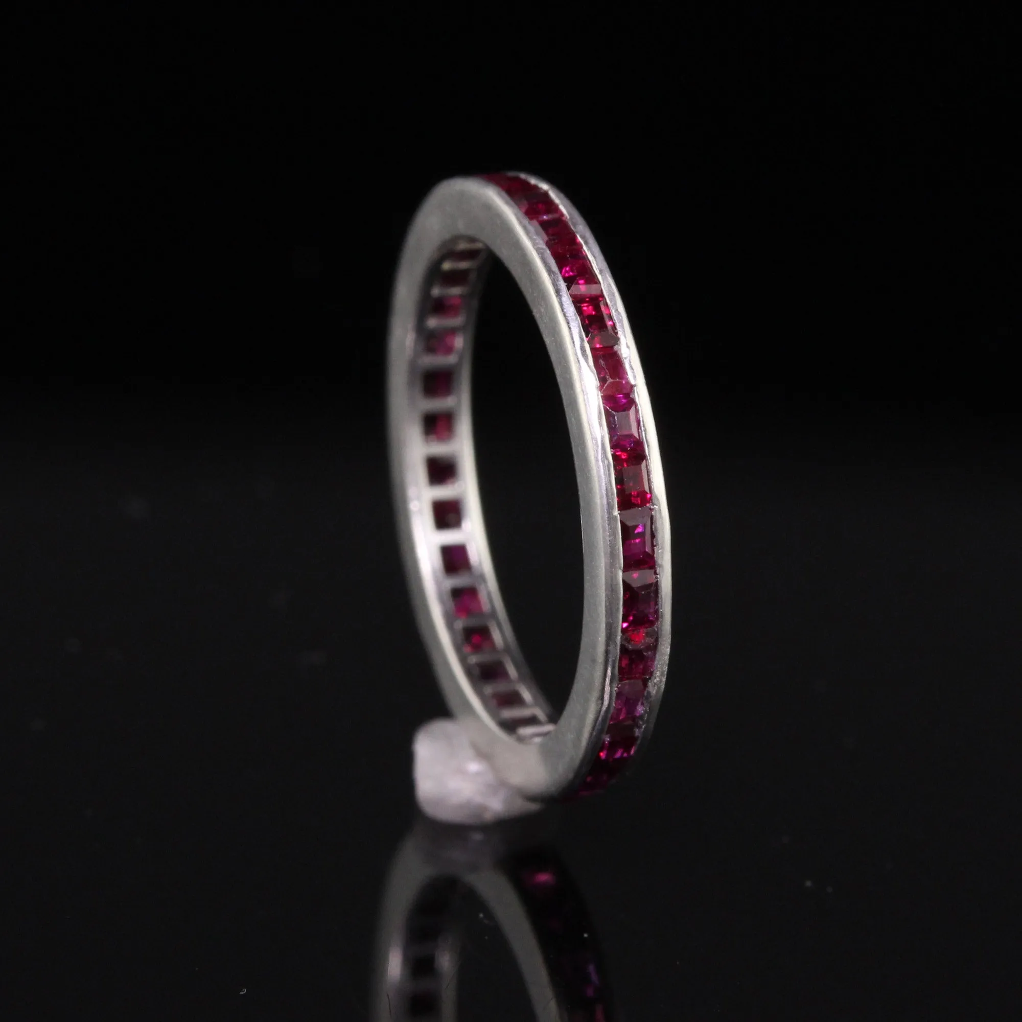 Antique Art Deco Platinum Square Cut Ruby Eternity Band - Size 4