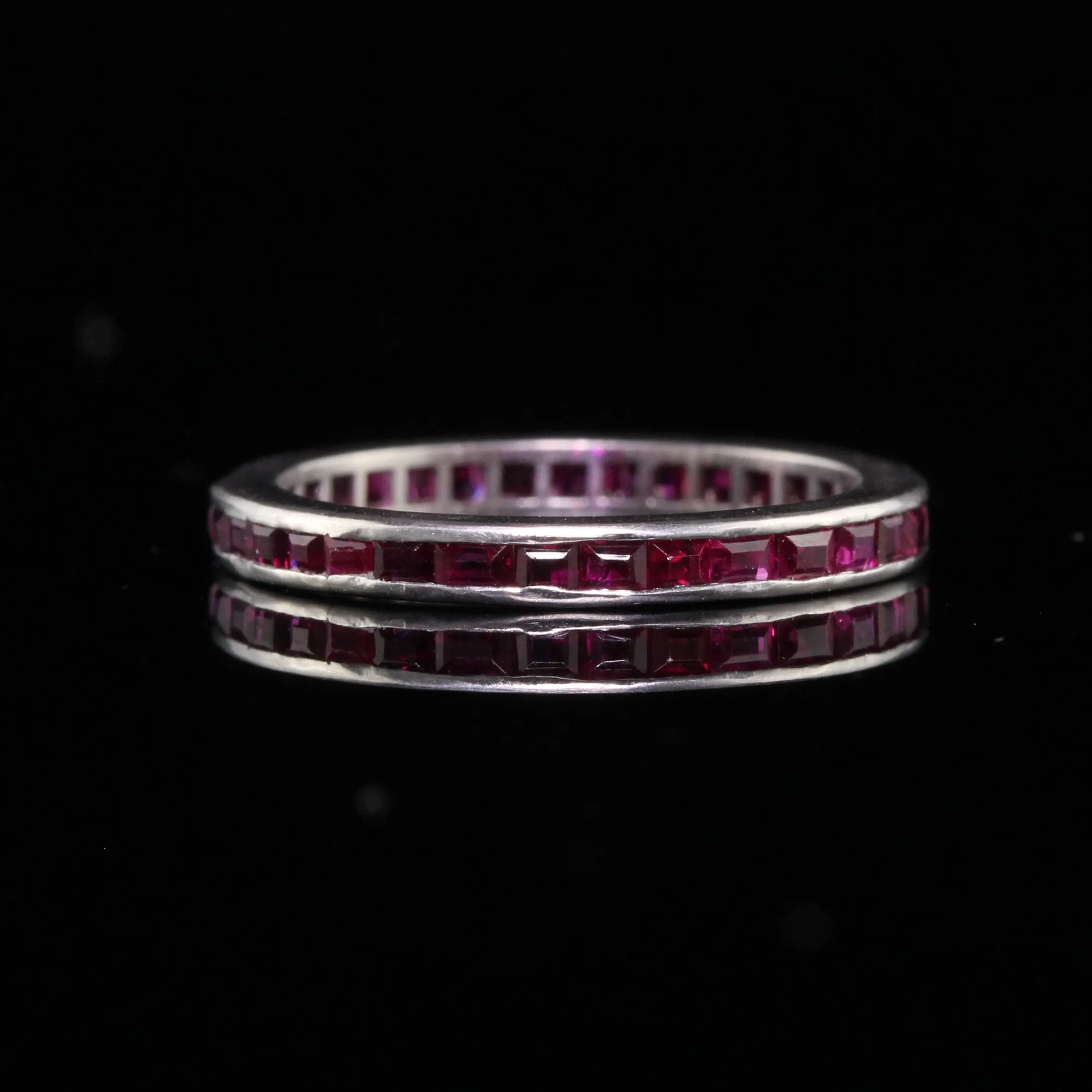 Antique Art Deco Platinum Square Cut Ruby Eternity Band - Size 4