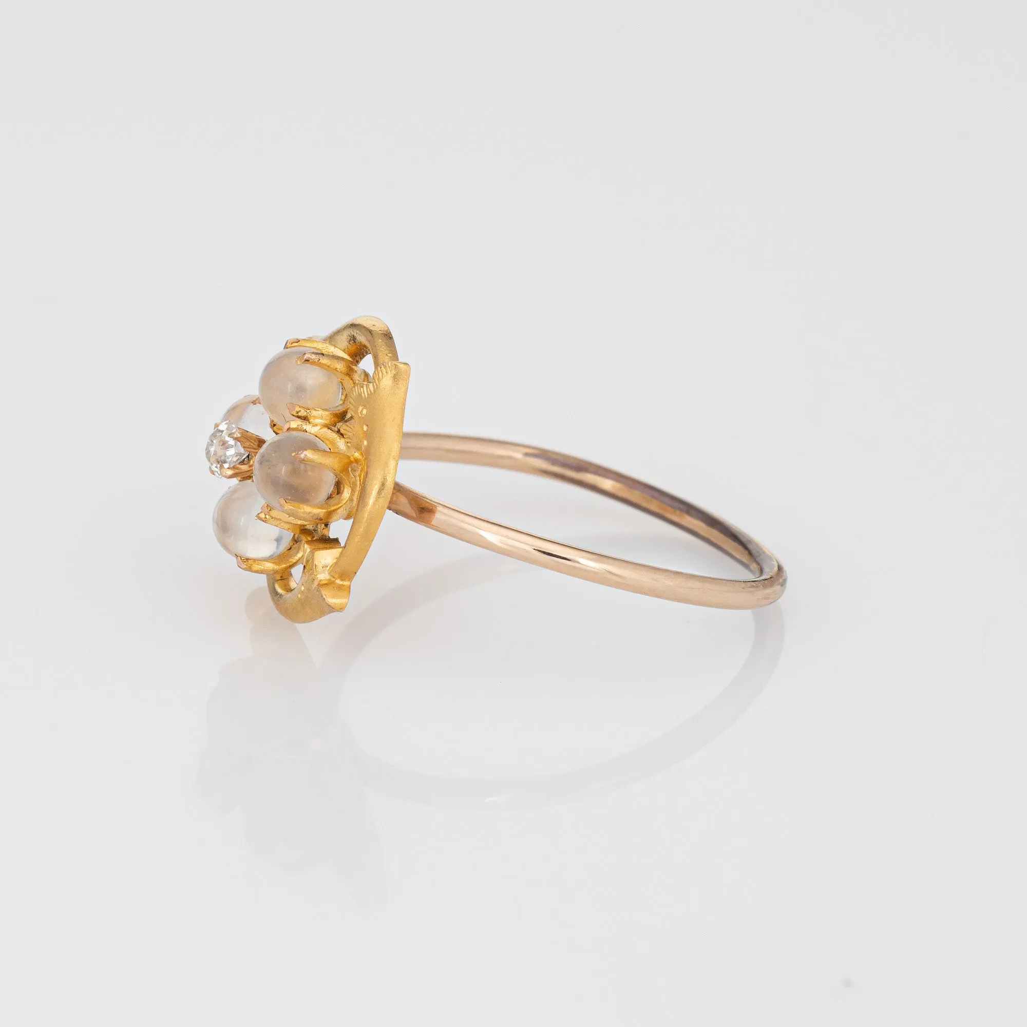 Antique Art Nouveau Moonstone Conversion Ring 14k Yellow Gold Old Mine Diamond