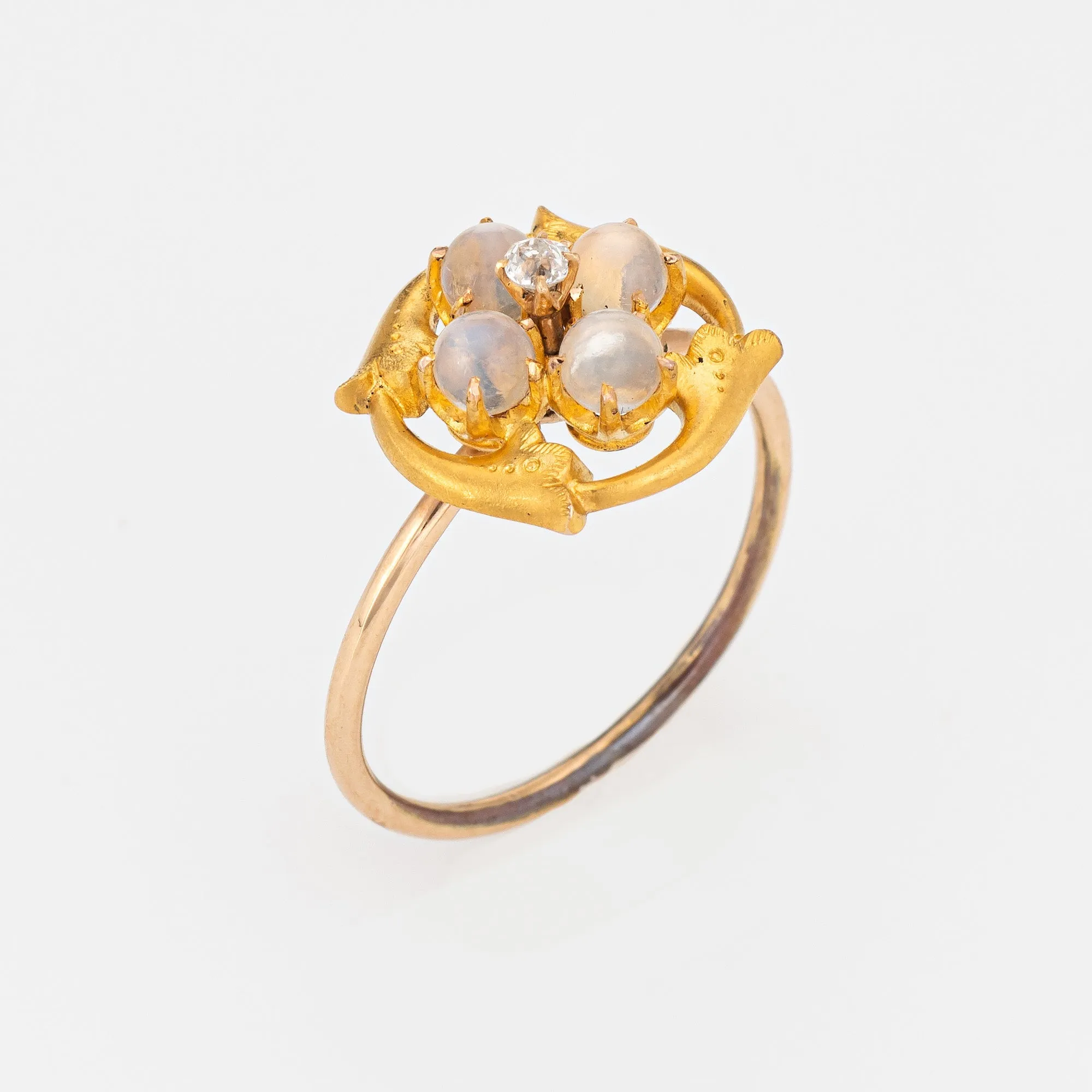 Antique Art Nouveau Moonstone Conversion Ring 14k Yellow Gold Old Mine Diamond
