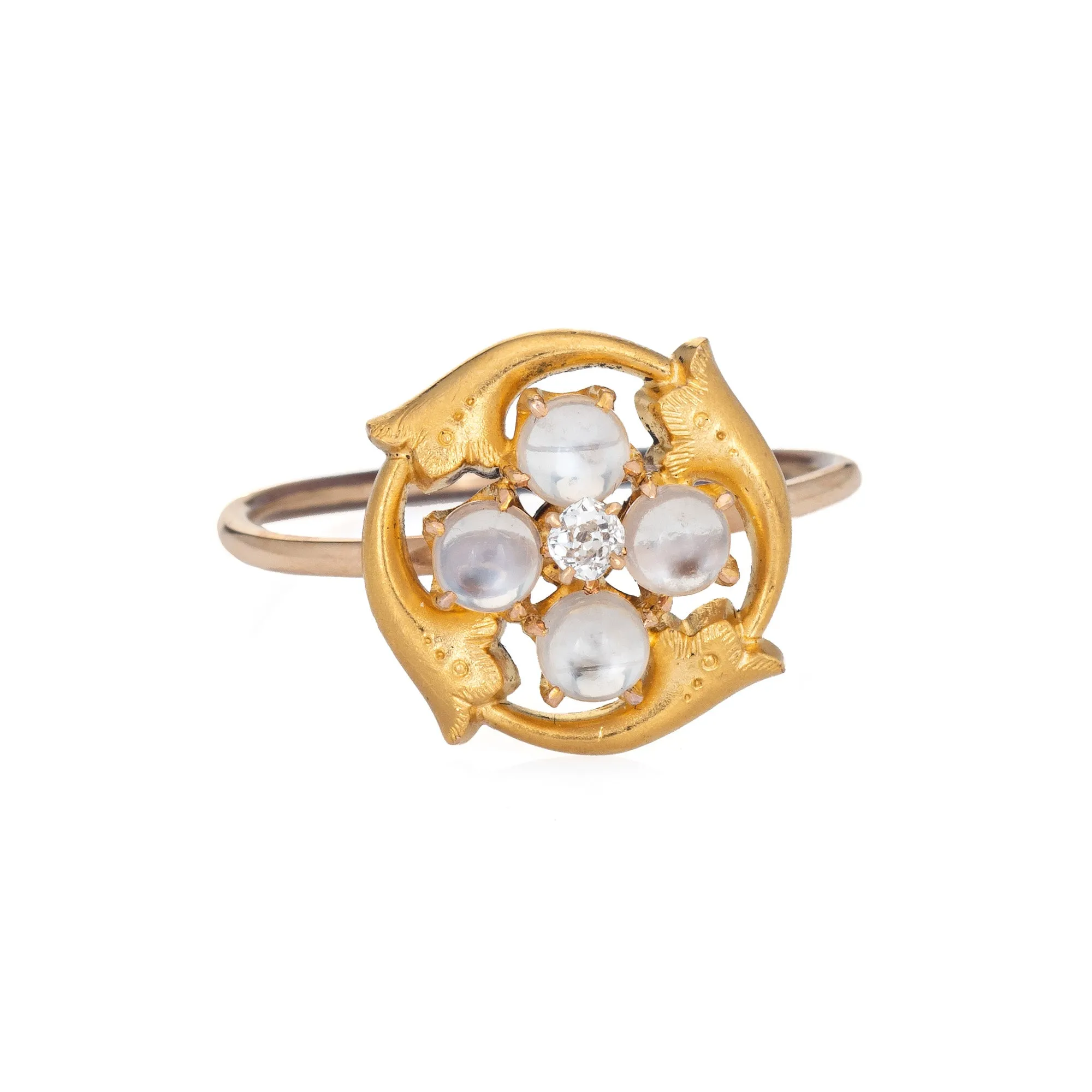 Antique Art Nouveau Moonstone Conversion Ring 14k Yellow Gold Old Mine Diamond