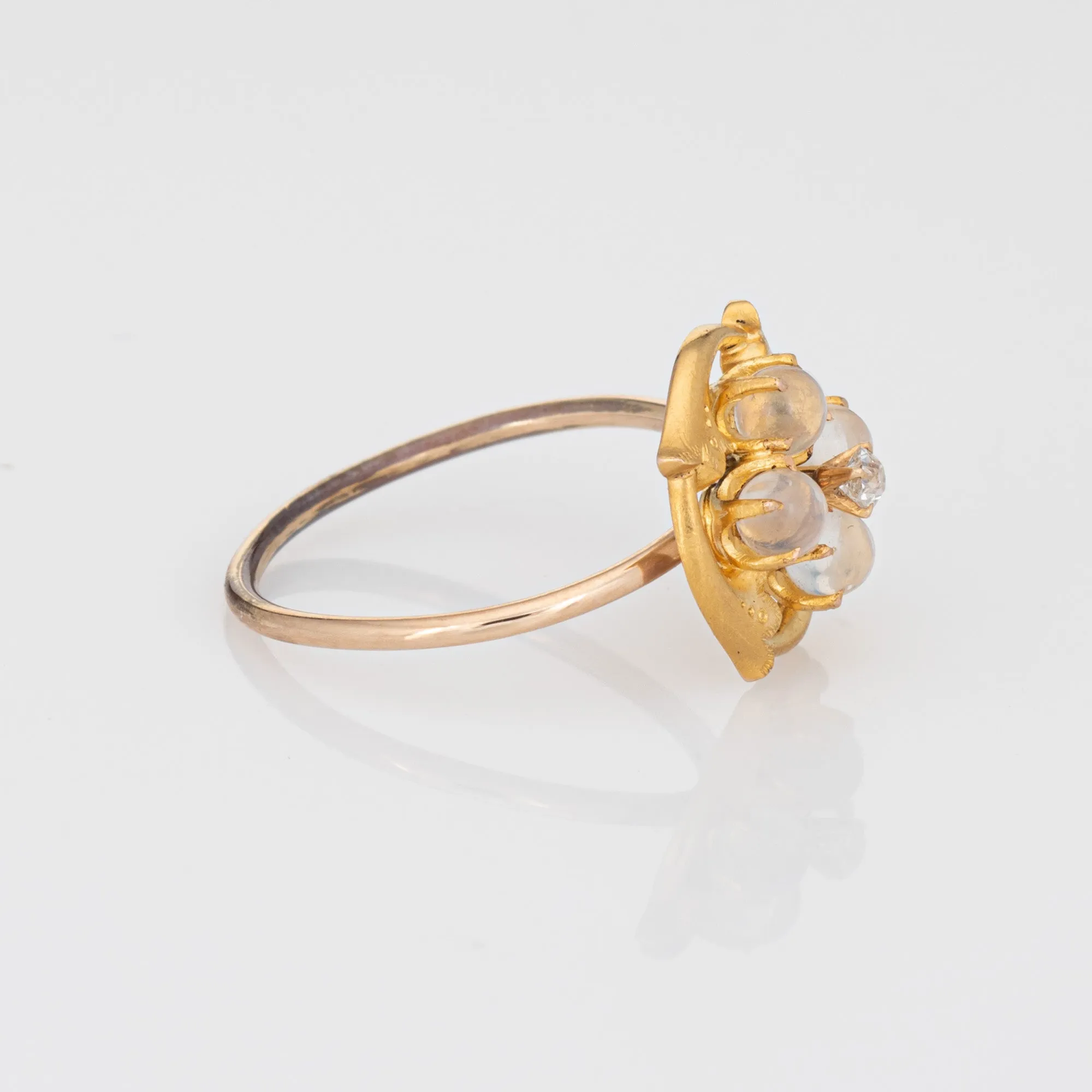 Antique Art Nouveau Moonstone Conversion Ring 14k Yellow Gold Old Mine Diamond