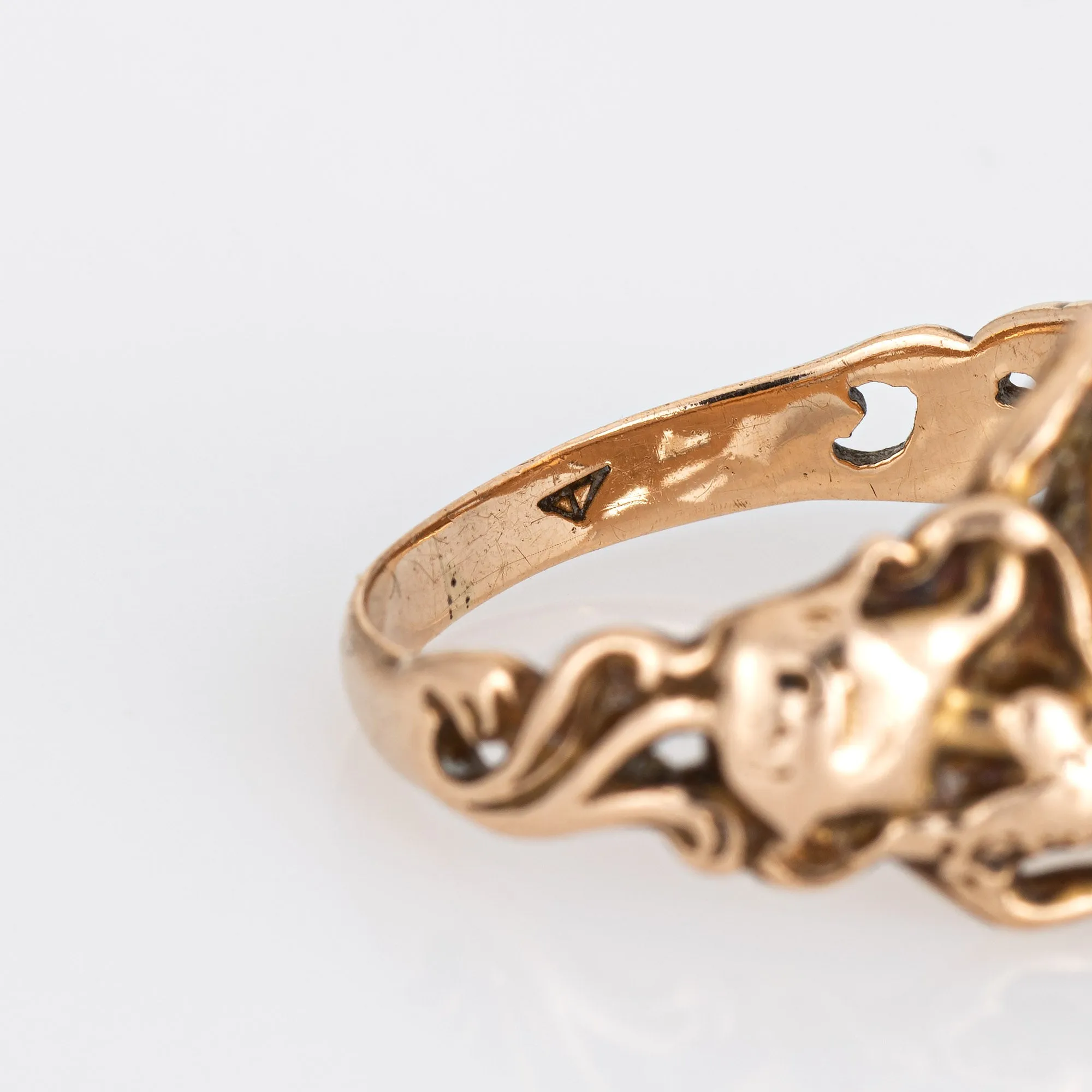 Antique Art Nouveau Signet Ring Letter D 14k Yellow Gold Nymph Figure Goddess