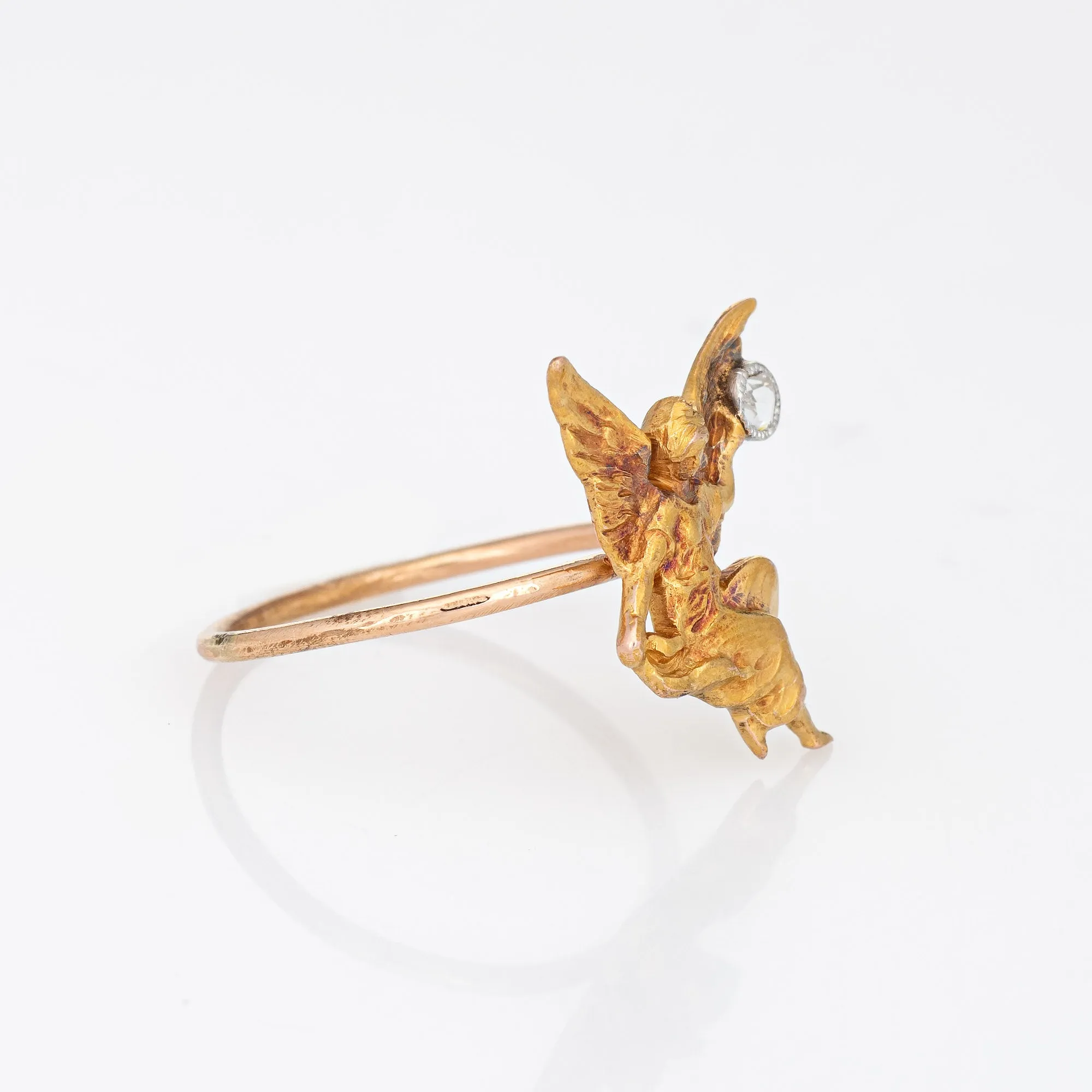Antique Art Nouveau Winged Angel Ring Diamond Fairy 18k Yellow Gold Conversion