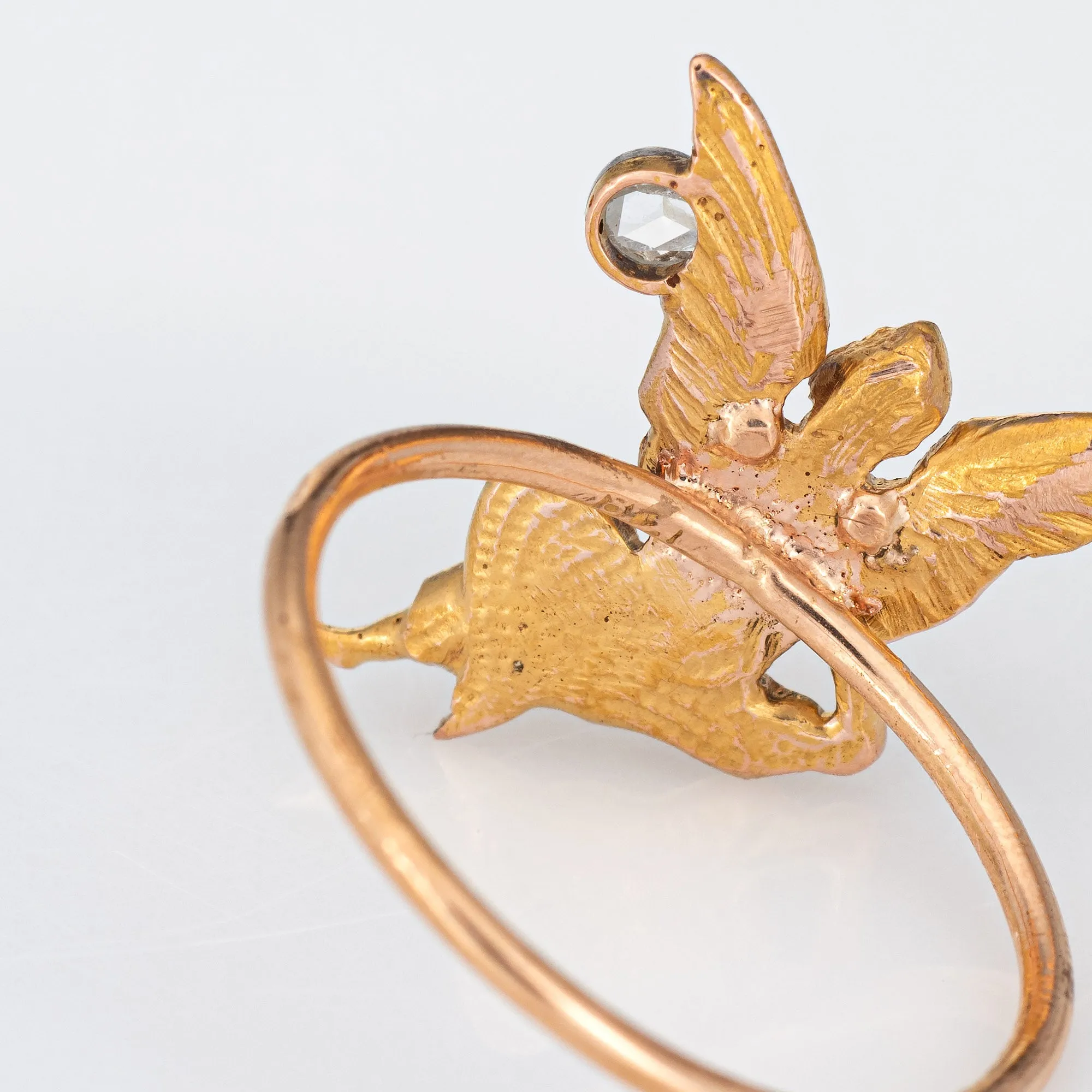 Antique Art Nouveau Winged Angel Ring Diamond Fairy 18k Yellow Gold Conversion