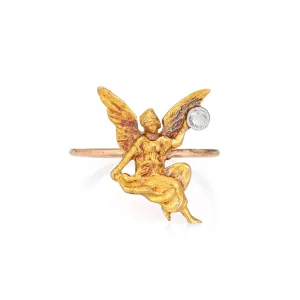 Antique Art Nouveau Winged Angel Ring Diamond Fairy 18k Yellow Gold Conversion