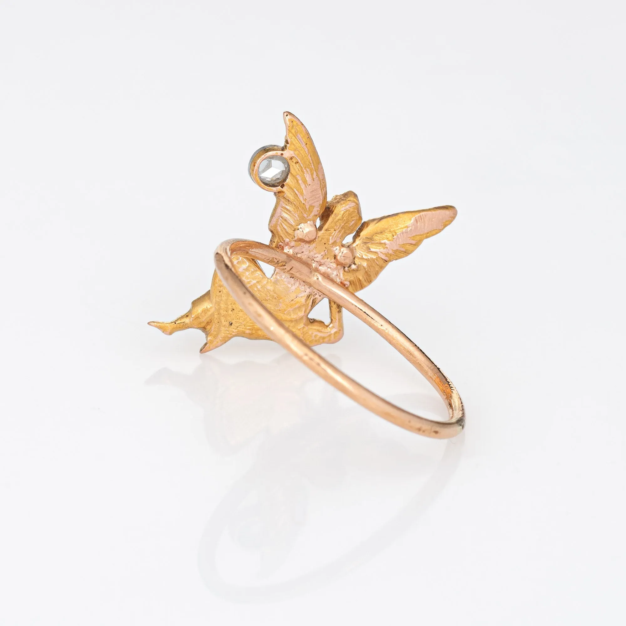 Antique Art Nouveau Winged Angel Ring Diamond Fairy 18k Yellow Gold Conversion