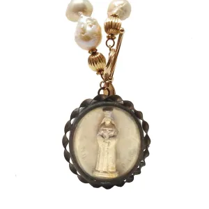 Antique Carved Icon of Saint with Cross