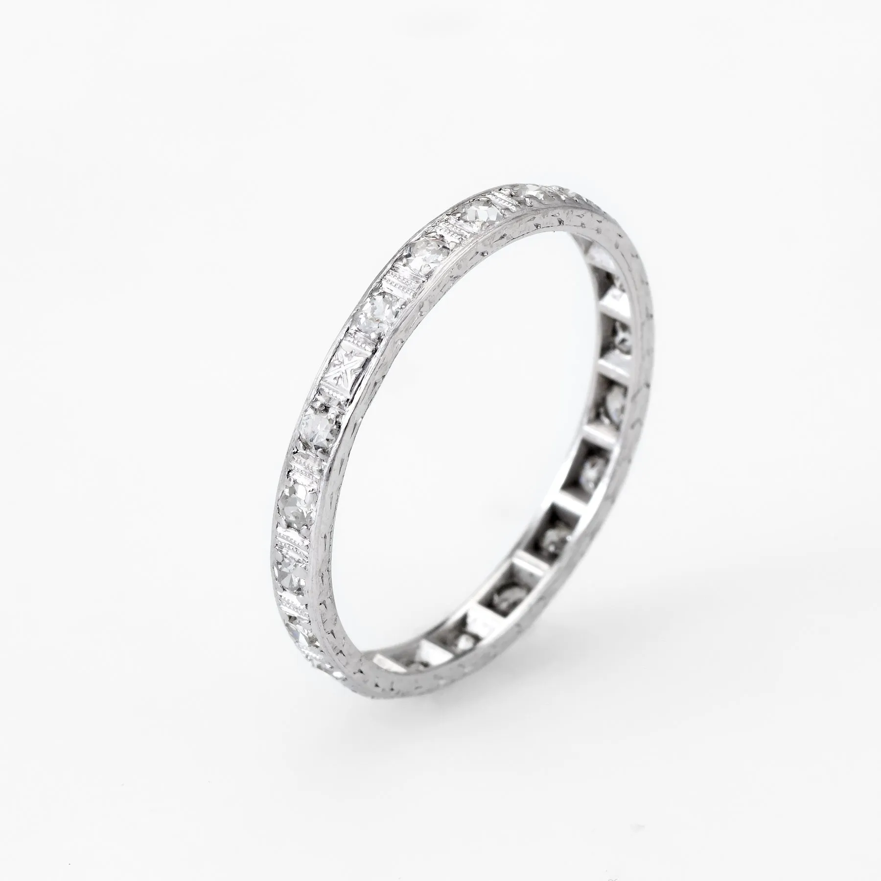 Antique Deco Diamond Platinum Eternity Ring Sz 6.5 Wedding Band Vintage Fine