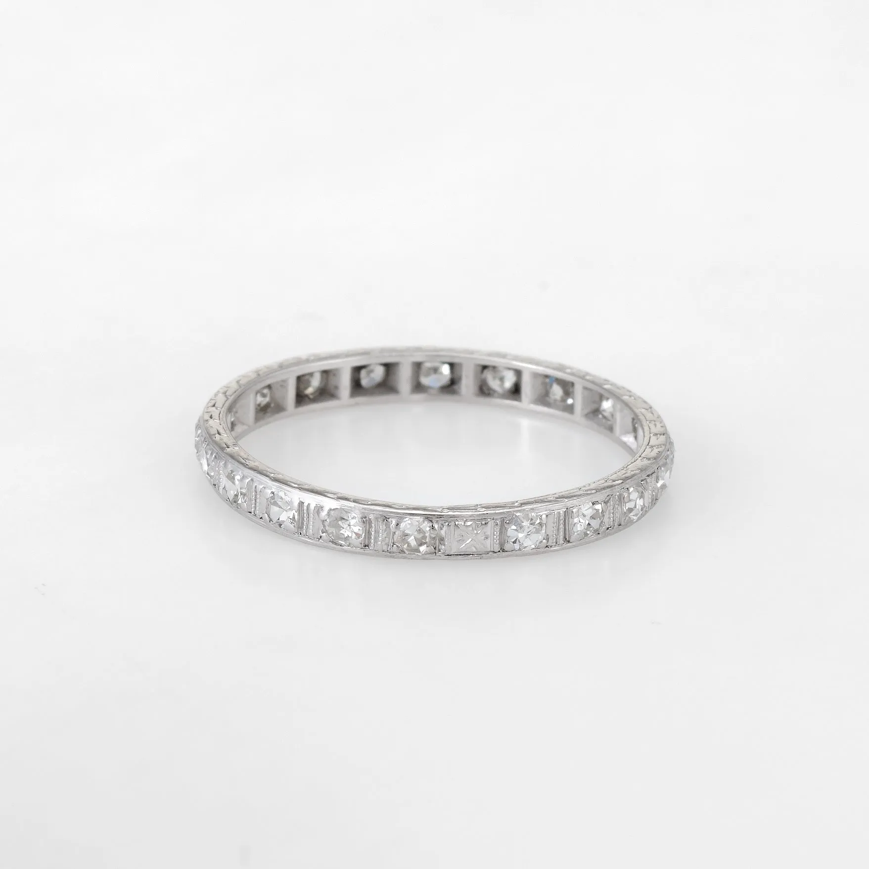 Antique Deco Diamond Platinum Eternity Ring Sz 6.5 Wedding Band Vintage Fine