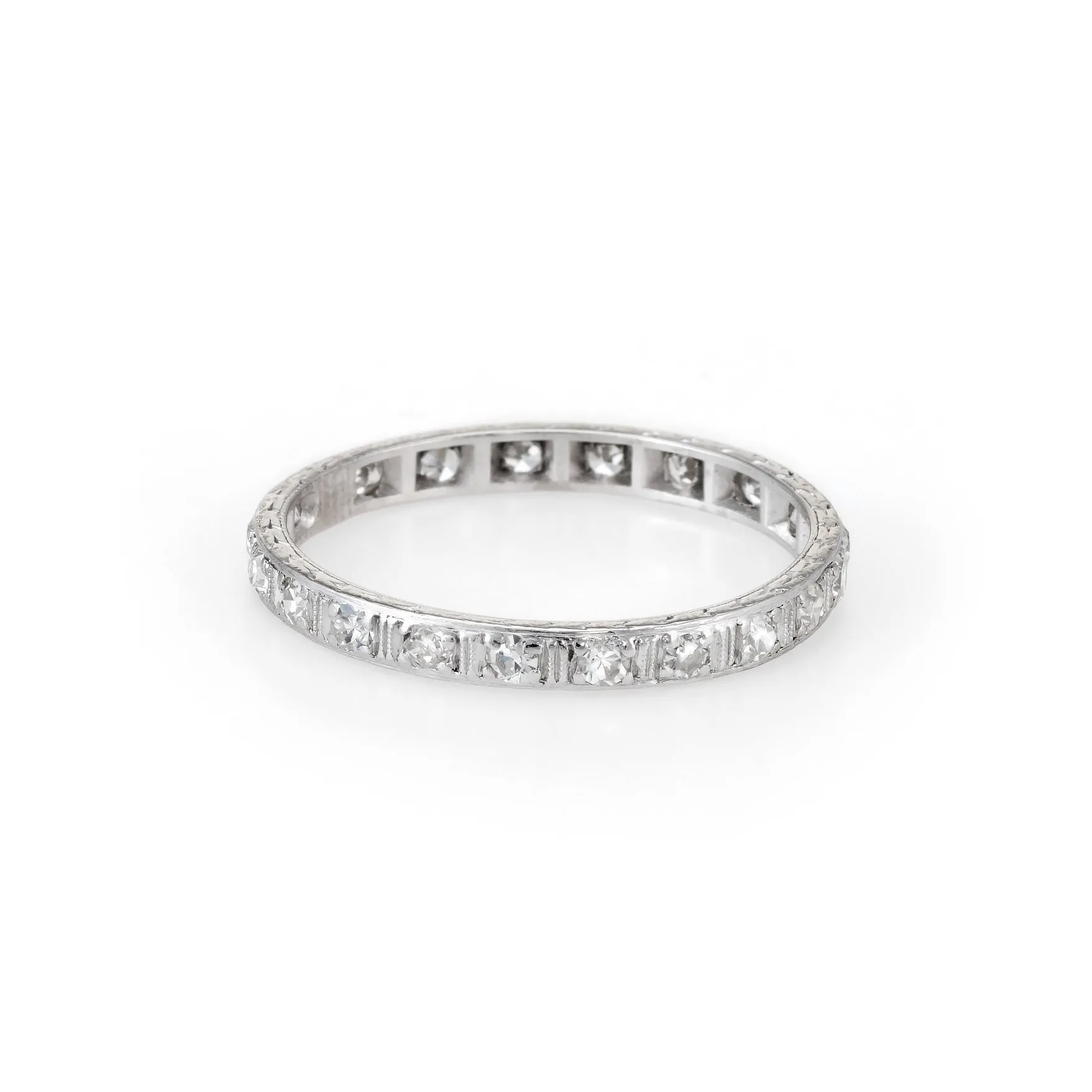 Antique Deco Diamond Platinum Eternity Ring Sz 6.5 Wedding Band Vintage Fine