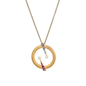 Antique Edwardian Necklace Ruby Diamond Pearl Vintage 14k Gold Circle Jewelry