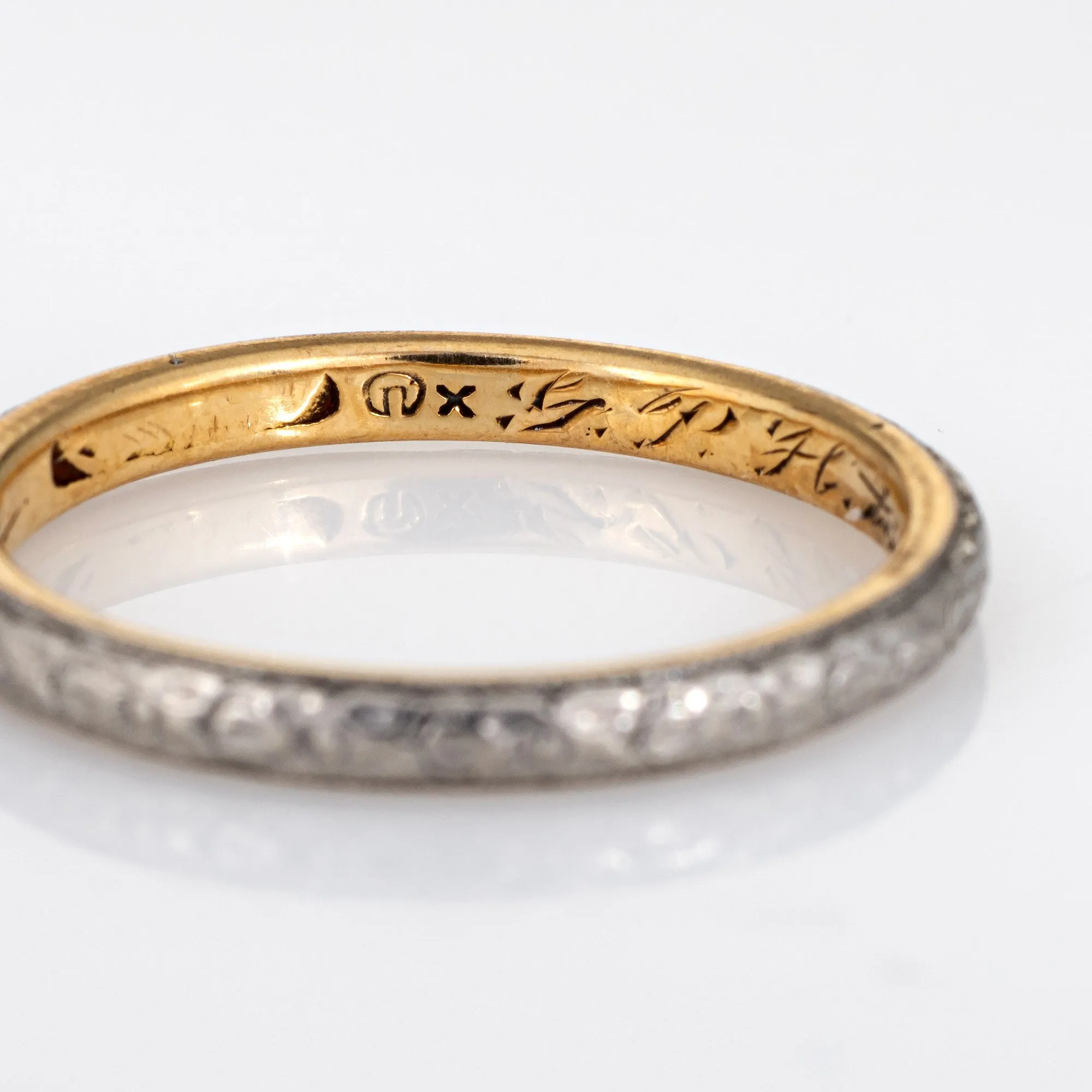 Antique Edwardian Wedding Ring Flower Pattern Sz 6 Band Platinum 14k Gold 1914