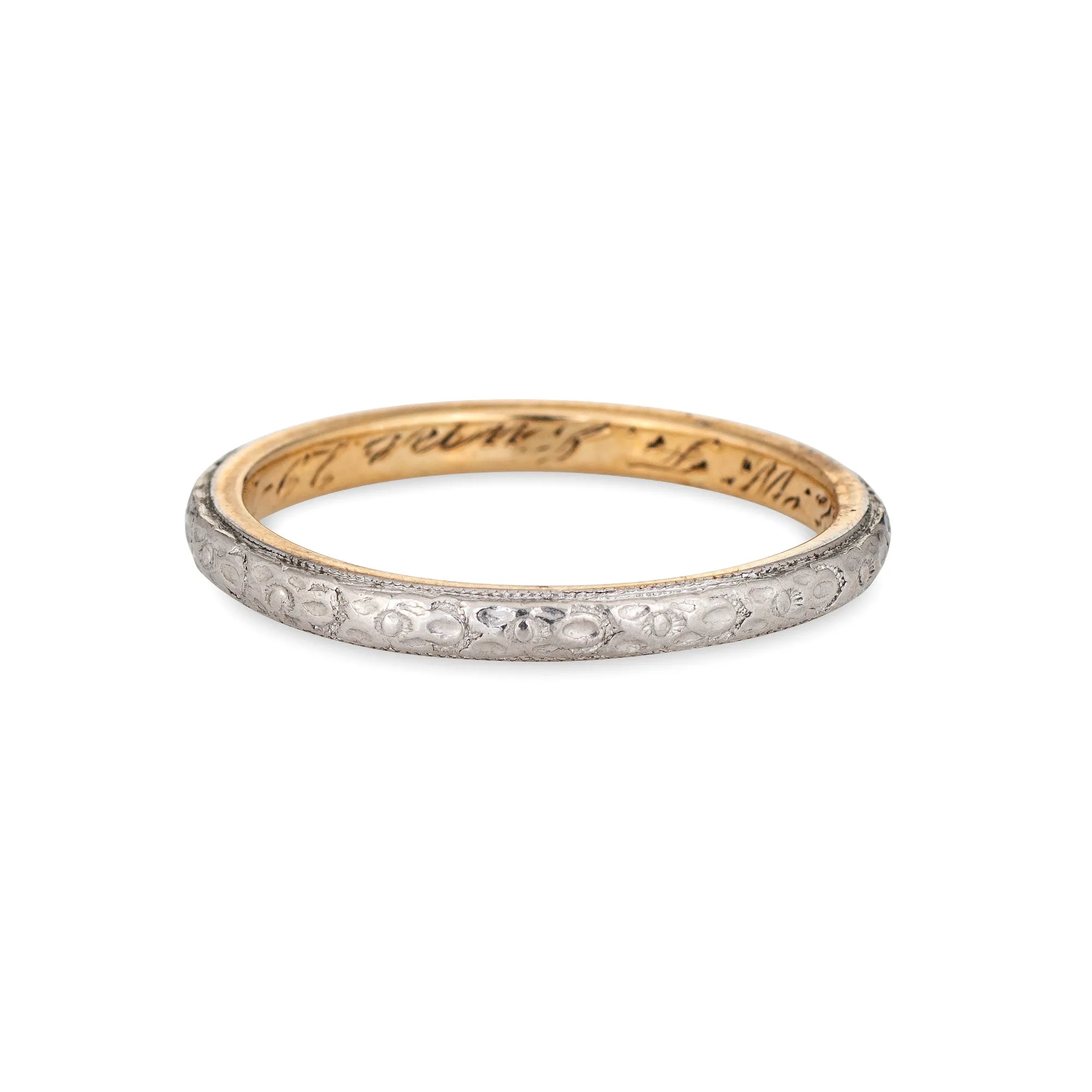 Antique Edwardian Wedding Ring Flower Pattern Sz 6 Band Platinum 14k Gold 1914
