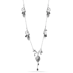 ANTIQUE SILVER LEAF BLACK STONE  NECKLACES #151BK1201 (4F2)