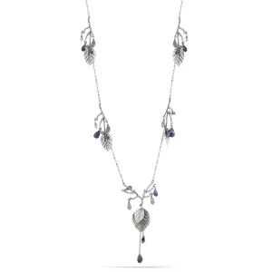 ANTIQUE SILVER LEAF BLUE STONE  NECKLACES #151BL1201 (4F2)