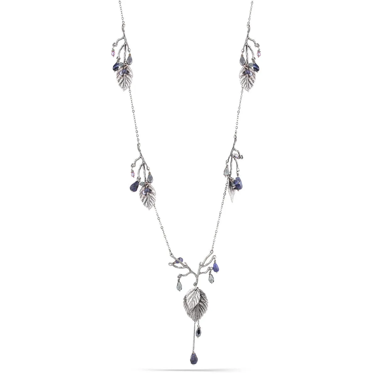 ANTIQUE SILVER LEAF BLUE STONE  NECKLACES #151BL1201 (4F2)