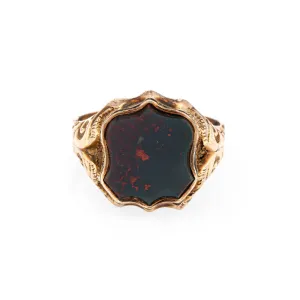 Antique Victorian c1899 Bloodstone Shield Ring 9k Rose Gold Chester Hallmark 8.5