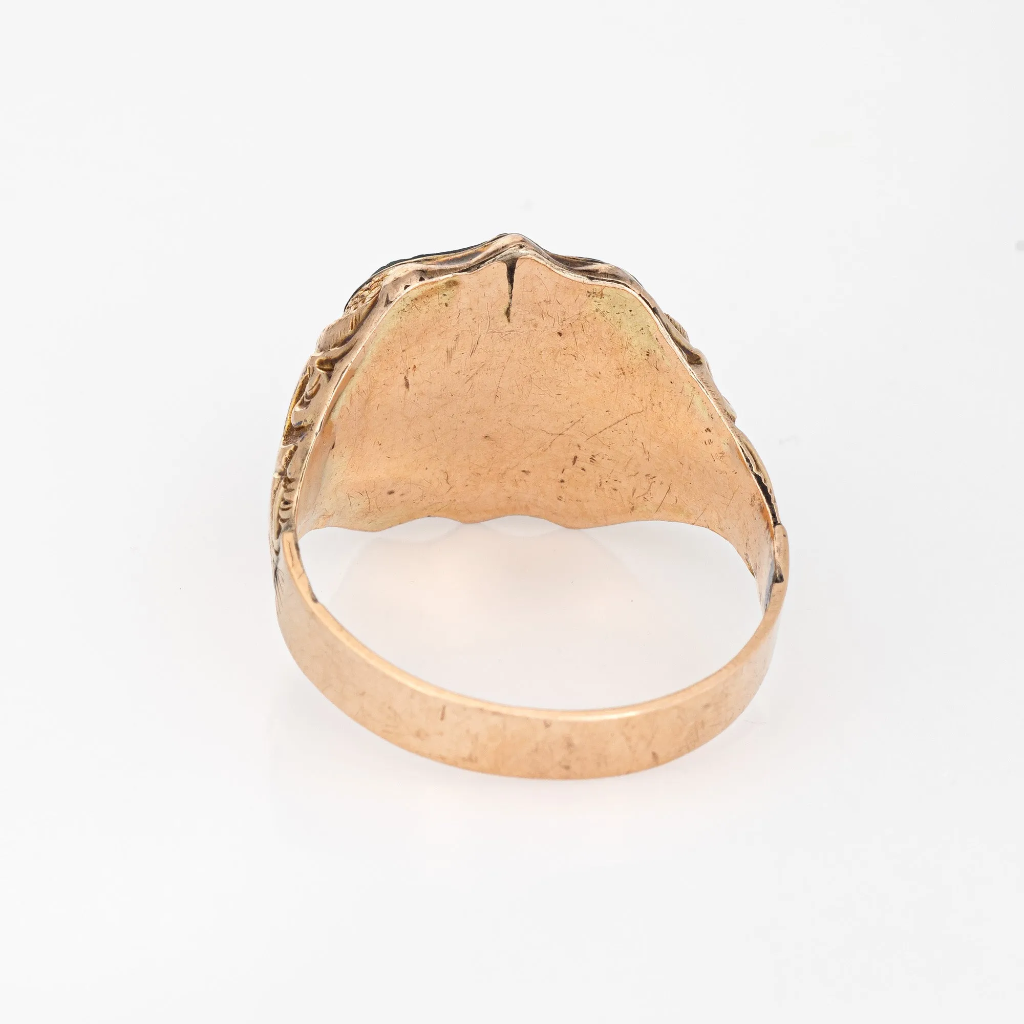 Antique Victorian c1899 Bloodstone Shield Ring 9k Rose Gold Chester Hallmark 8.5