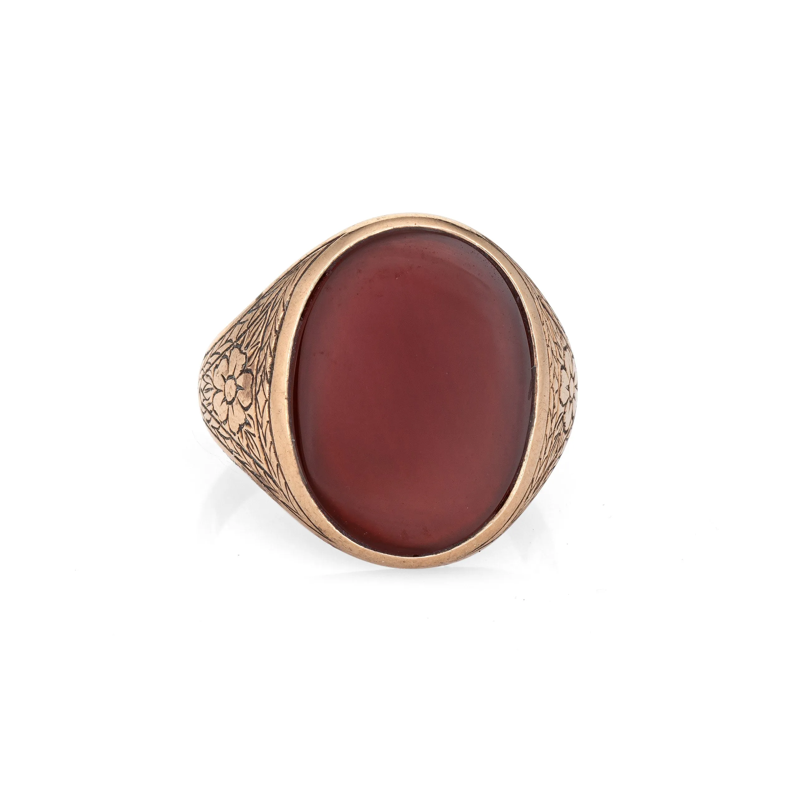 Antique Victorian Carnelian Signet Ring Vintage 10k Rose Gold Etched Sz 7.5