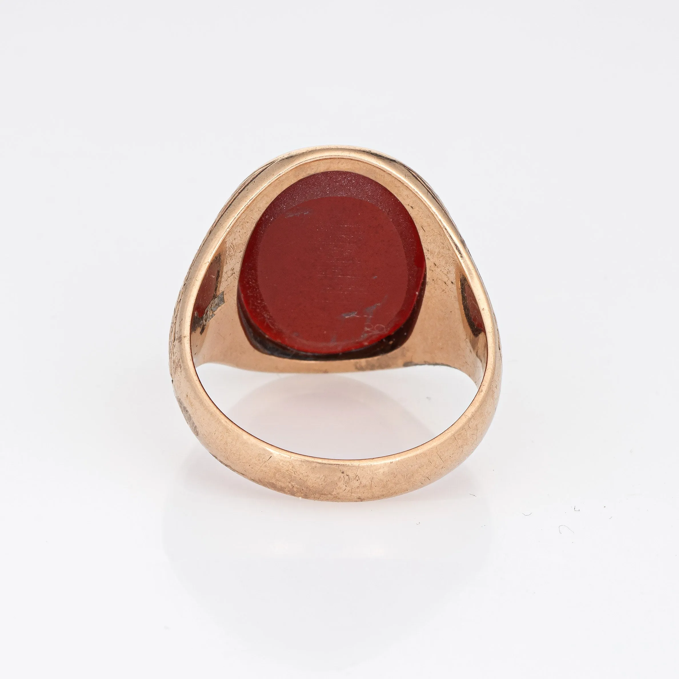 Antique Victorian Carnelian Signet Ring Vintage 10k Rose Gold Etched Sz 7.5