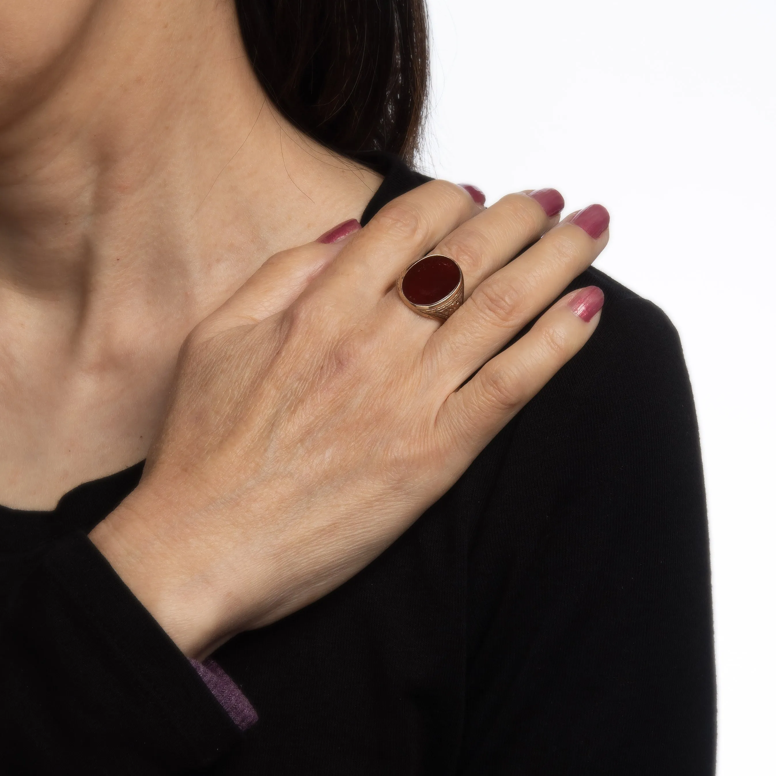Antique Victorian Carnelian Signet Ring Vintage 10k Rose Gold Etched Sz 7.5