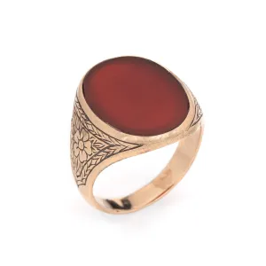 Antique Victorian Carnelian Signet Ring Vintage 10k Rose Gold Etched Sz 7.5