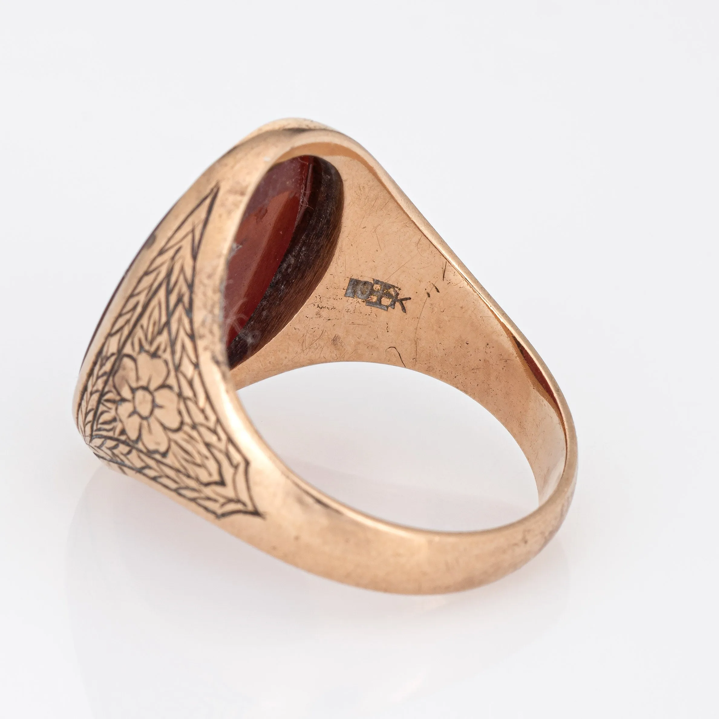 Antique Victorian Carnelian Signet Ring Vintage 10k Rose Gold Etched Sz 7.5
