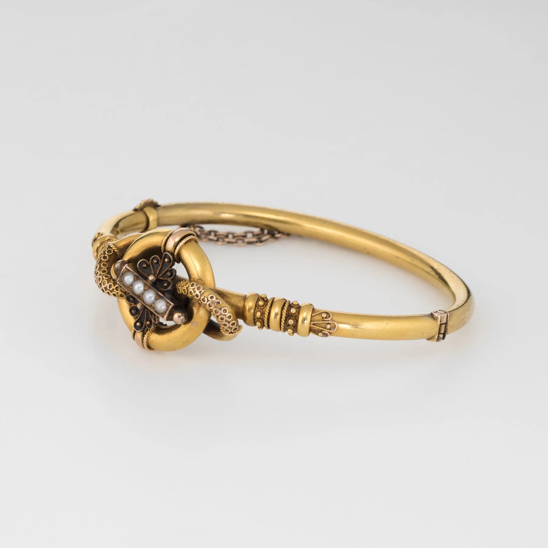 Antique Victorian Etruscan Revival Bracelet 14k Yellow Gold Seed Pearl Bangle