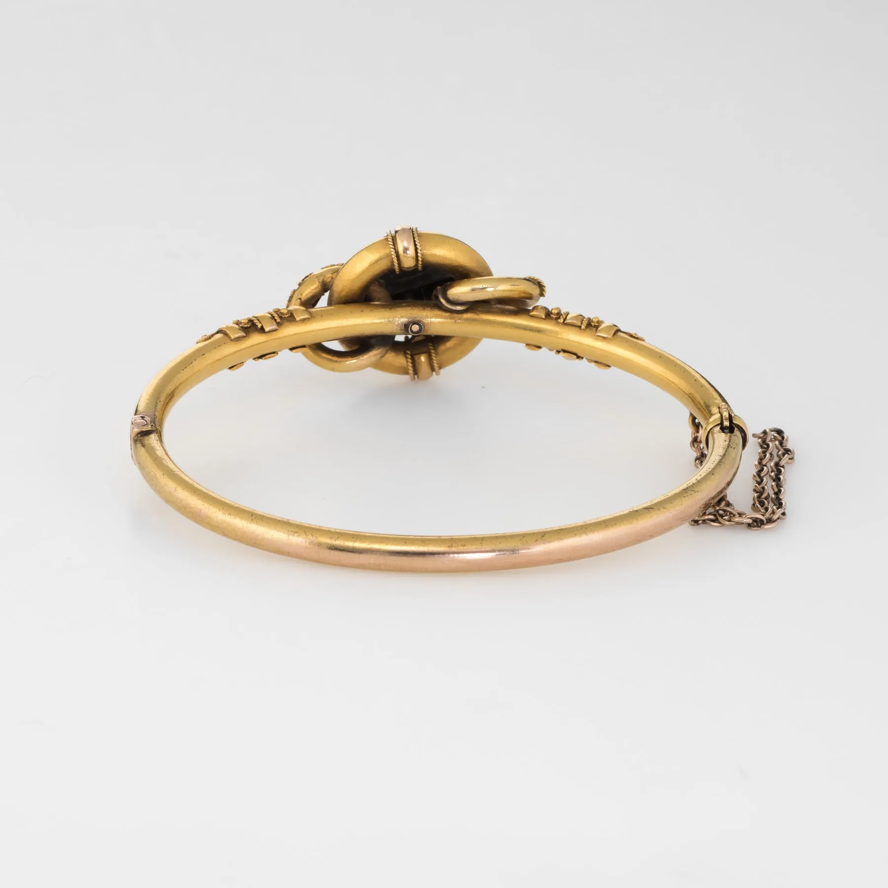 Antique Victorian Etruscan Revival Bracelet 14k Yellow Gold Seed Pearl Bangle