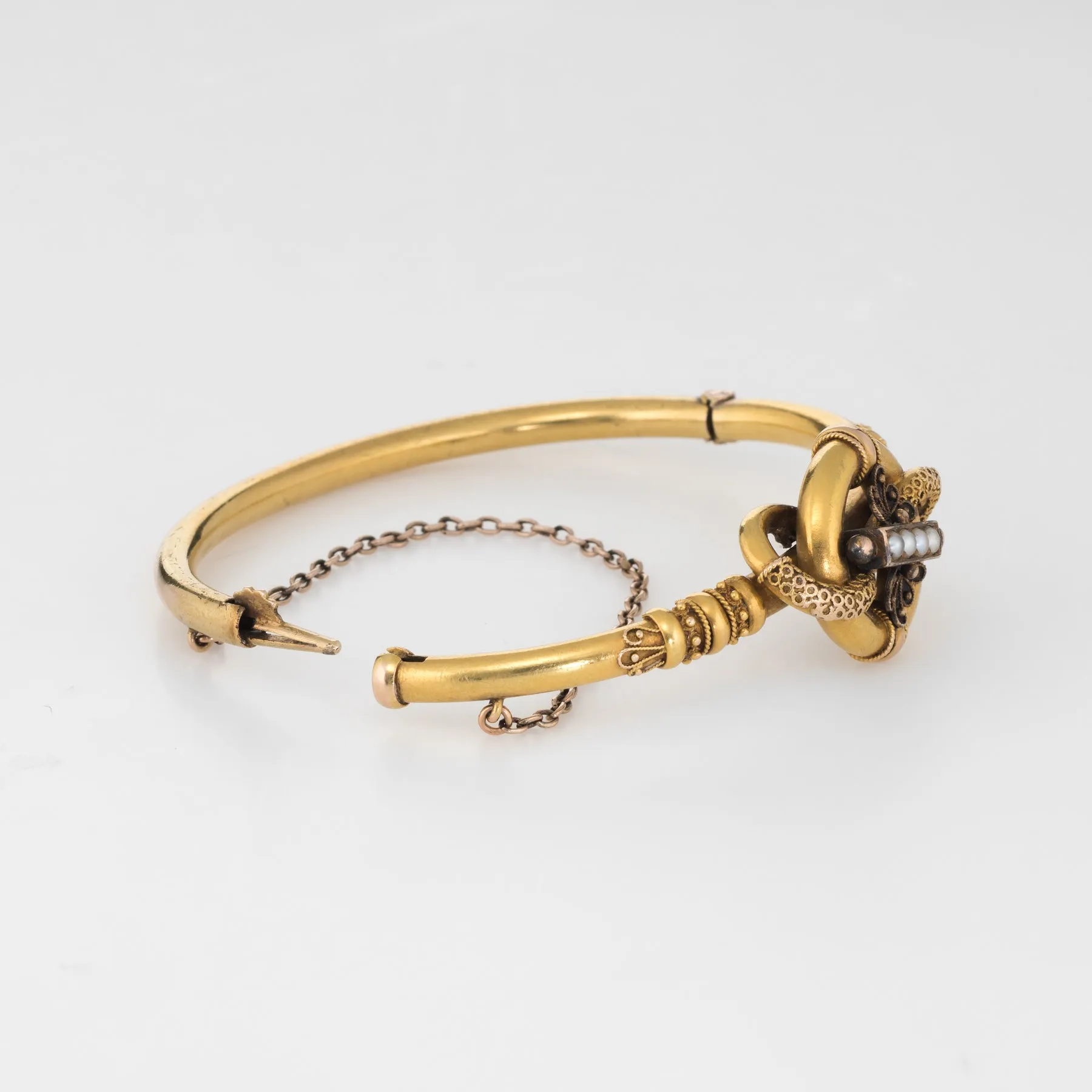 Antique Victorian Etruscan Revival Bracelet 14k Yellow Gold Seed Pearl Bangle