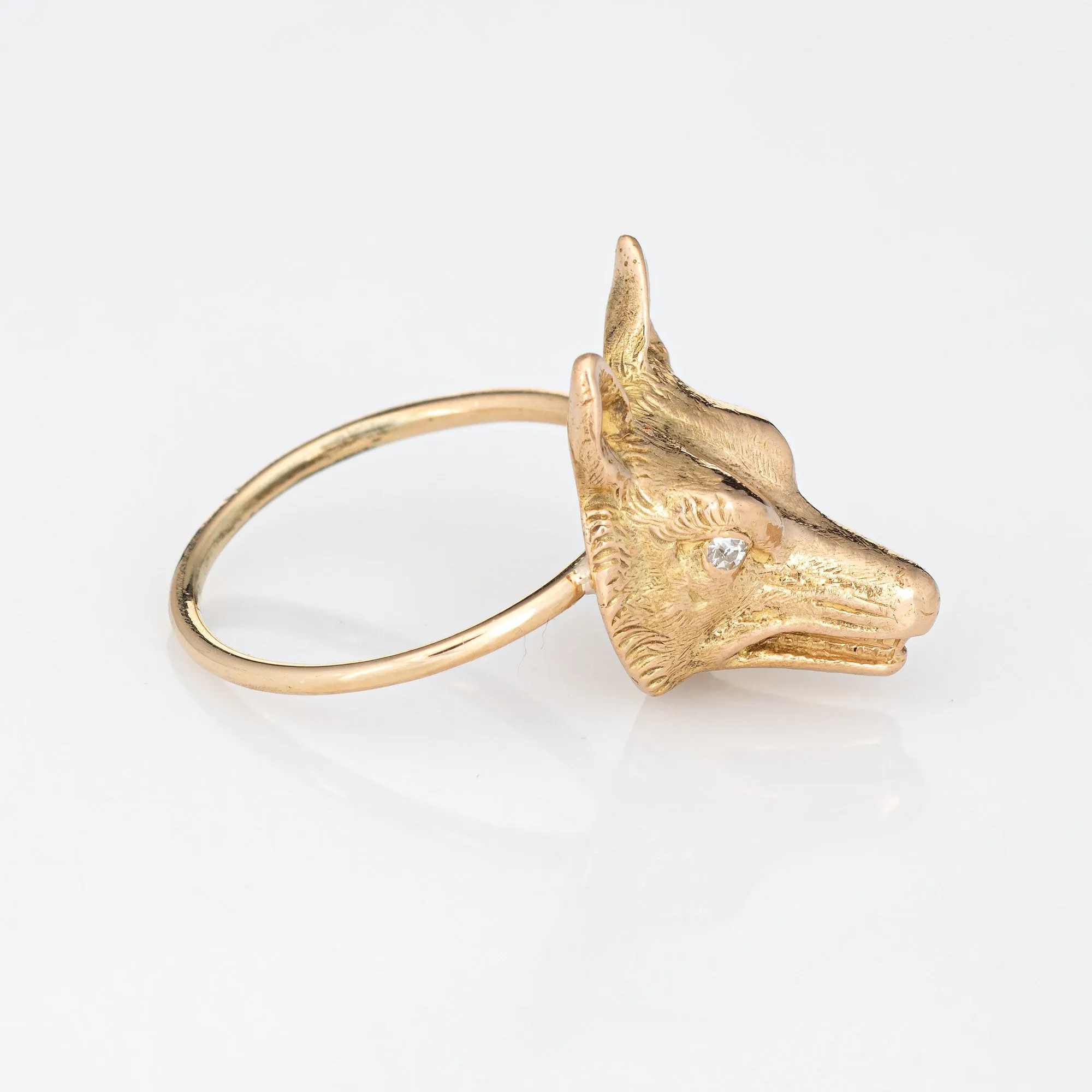 Antique Victorian Fox Conversion Ring 14k Gold Diamond Eyes Animal Jewelry