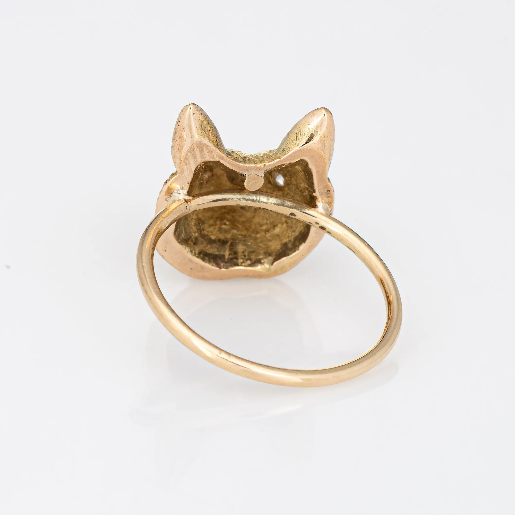 Antique Victorian Fox Conversion Ring 14k Gold Diamond Eyes Animal Jewelry