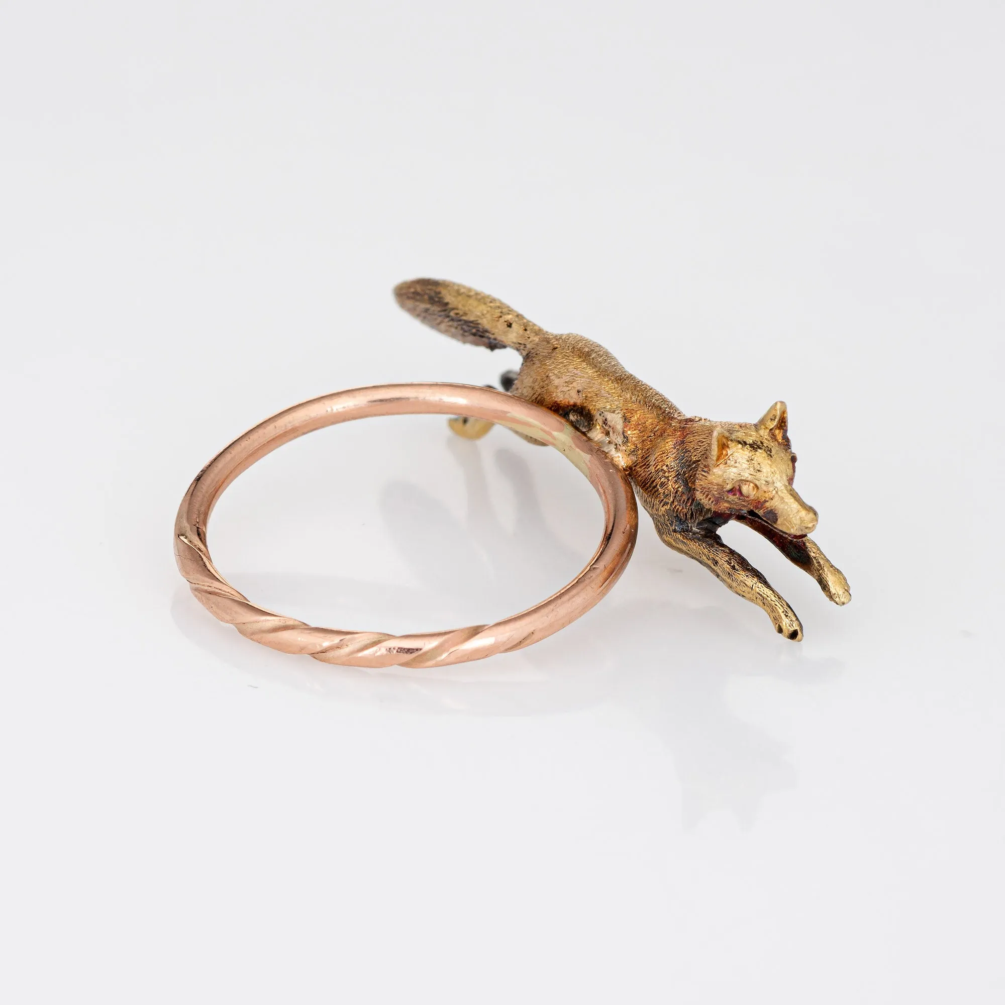 Antique Victorian Fox Conversion Ring 14k Yellow Gold Animal Jewelry 7.25