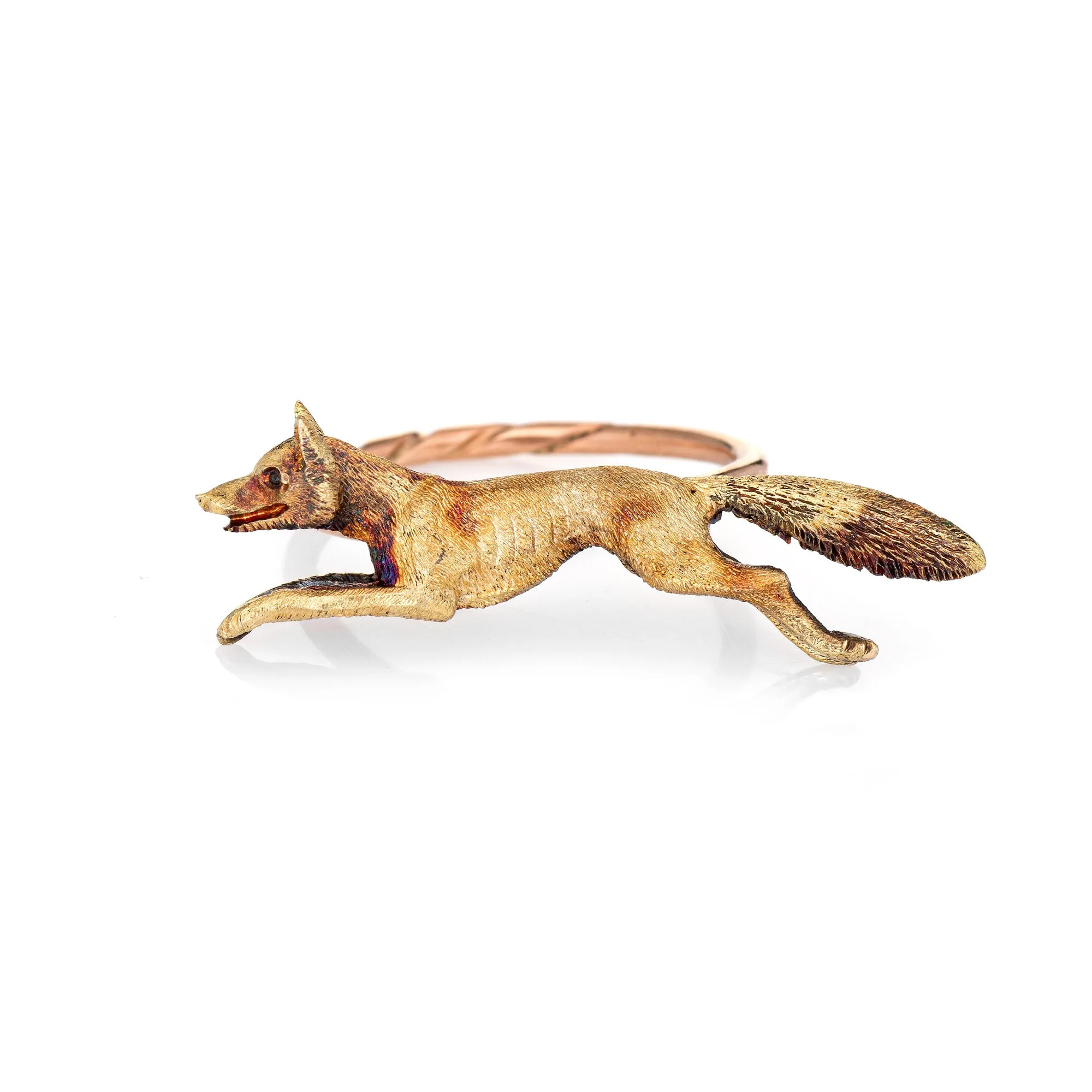 Antique Victorian Fox Conversion Ring 14k Yellow Gold Animal Jewelry 7.25