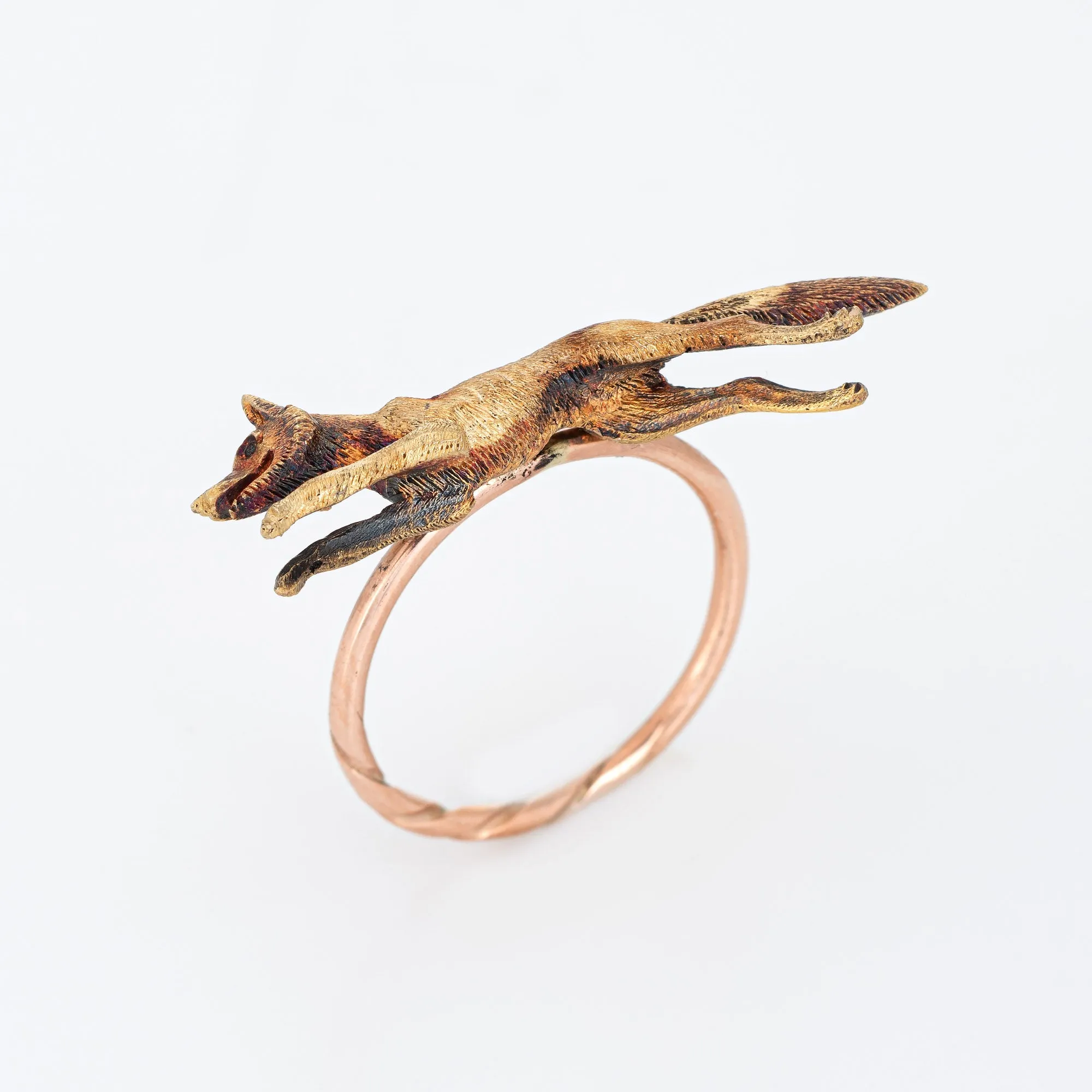 Antique Victorian Fox Conversion Ring 14k Yellow Gold Animal Jewelry 7.25