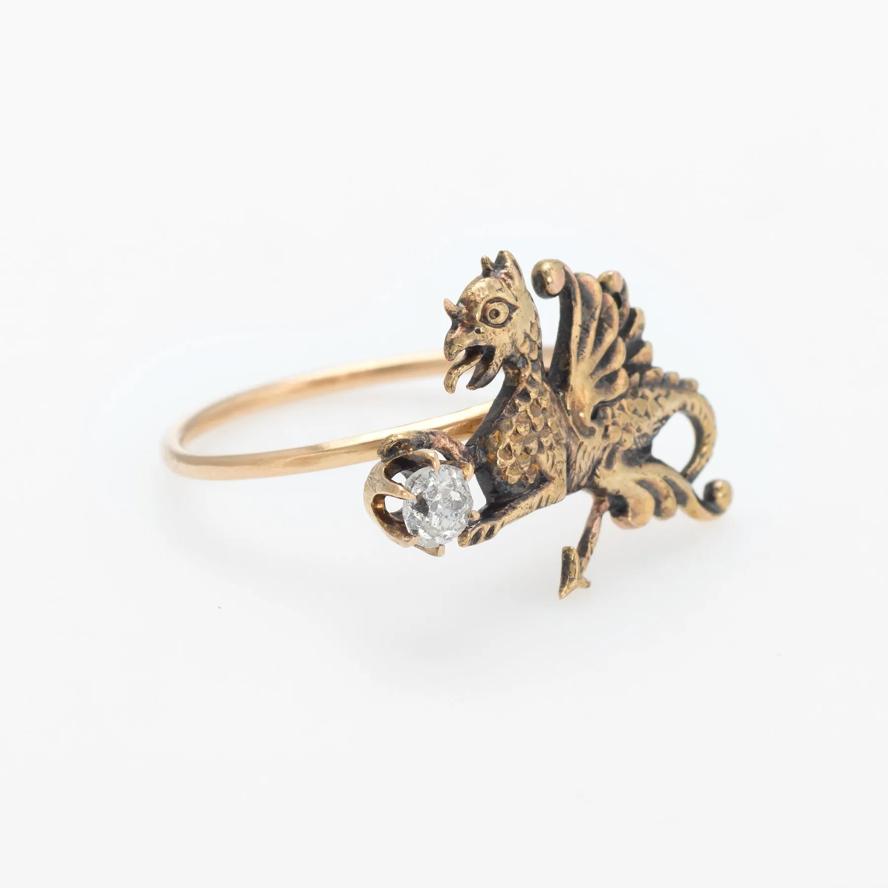 Antique Victorian Griffin Conversion Ring 14k Yellow Gold Dragon Jewelry 6.25