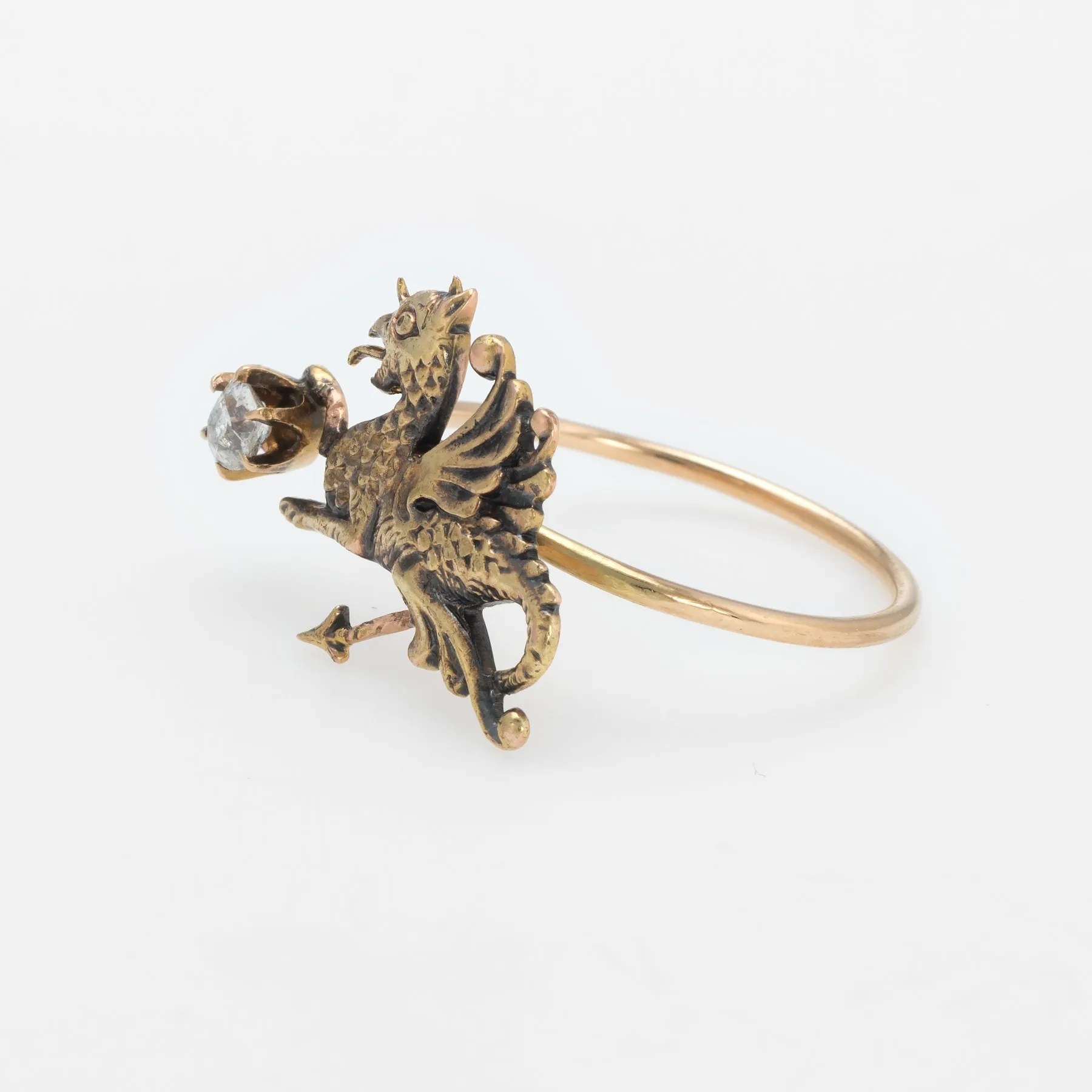 Antique Victorian Griffin Conversion Ring 14k Yellow Gold Dragon Jewelry 6.25