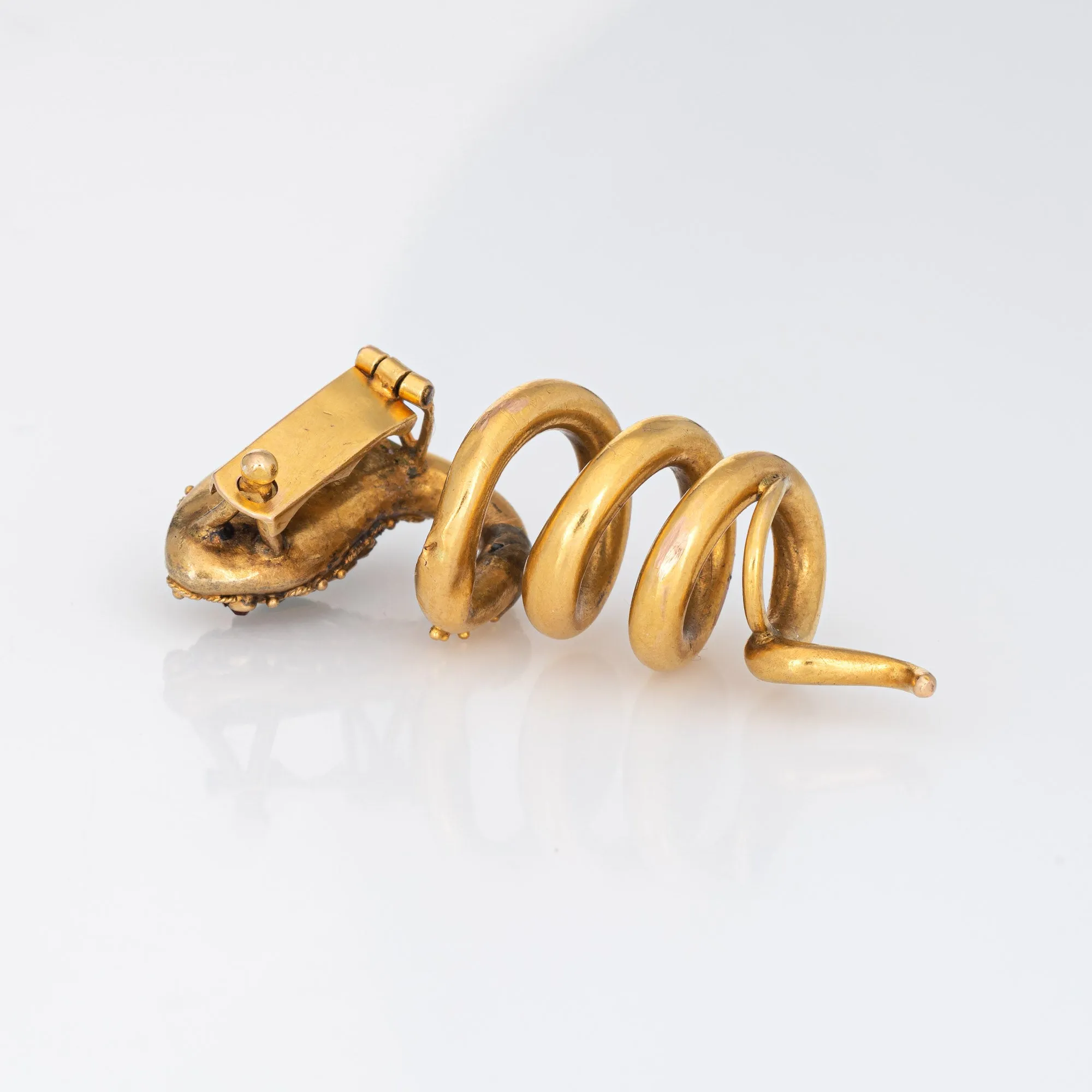 Antique Victorian Snake Pendant Diamond Turquoise 18k Yellow Gold Coiled Slide