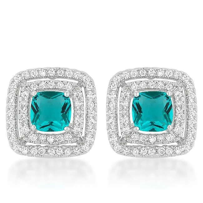 Aqua Halo Stud Earrings