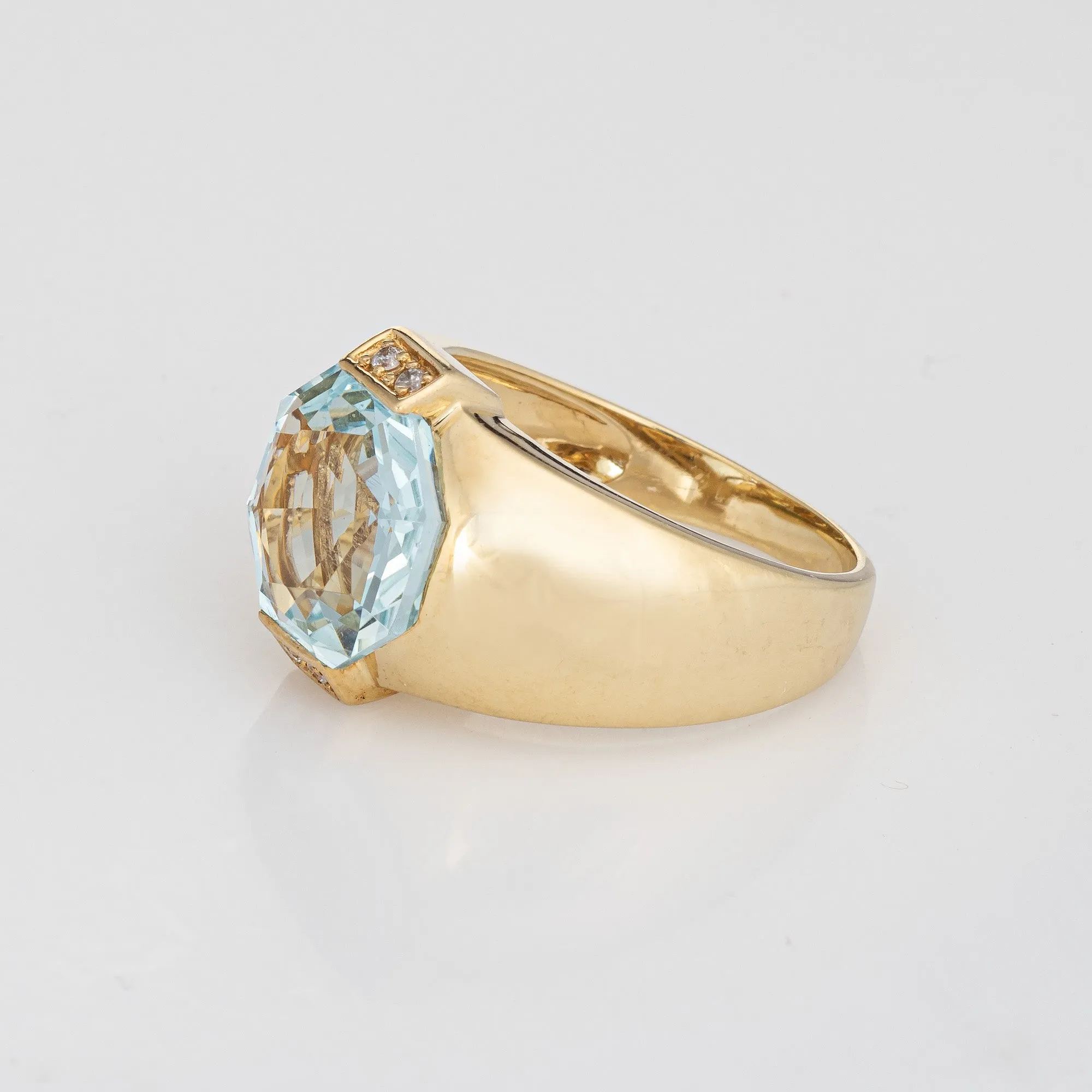 Aquamarine Gypsy Ring Vintage 14k Yellow Gold Sz 9 Wide Band Hexagonal Cut